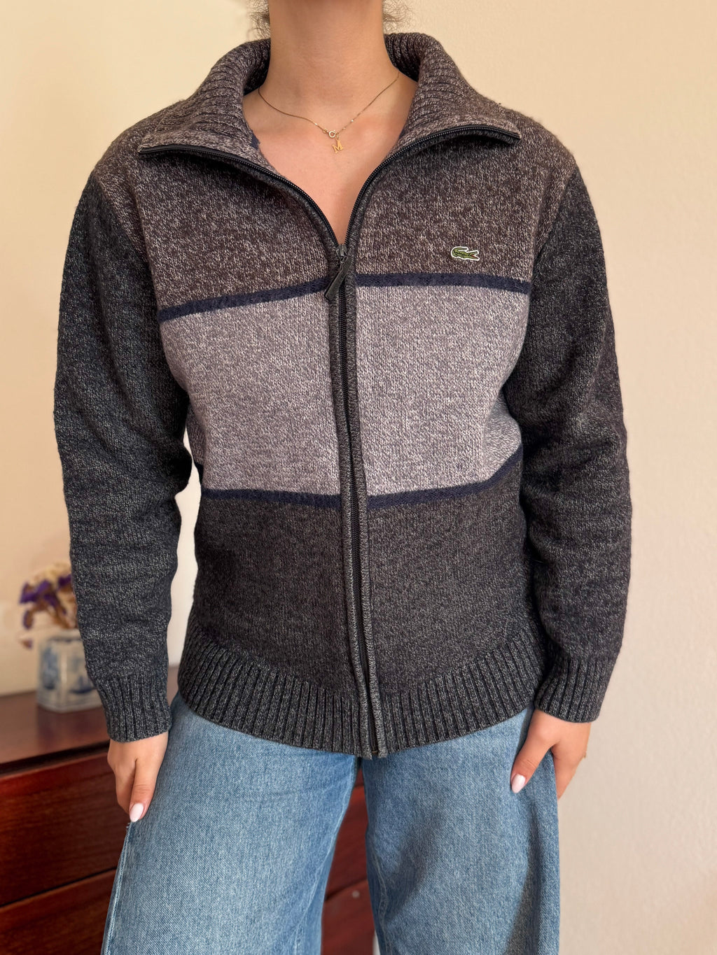 Lacoste Full Zip Knit Coat 50% Wool 50% Acrylic