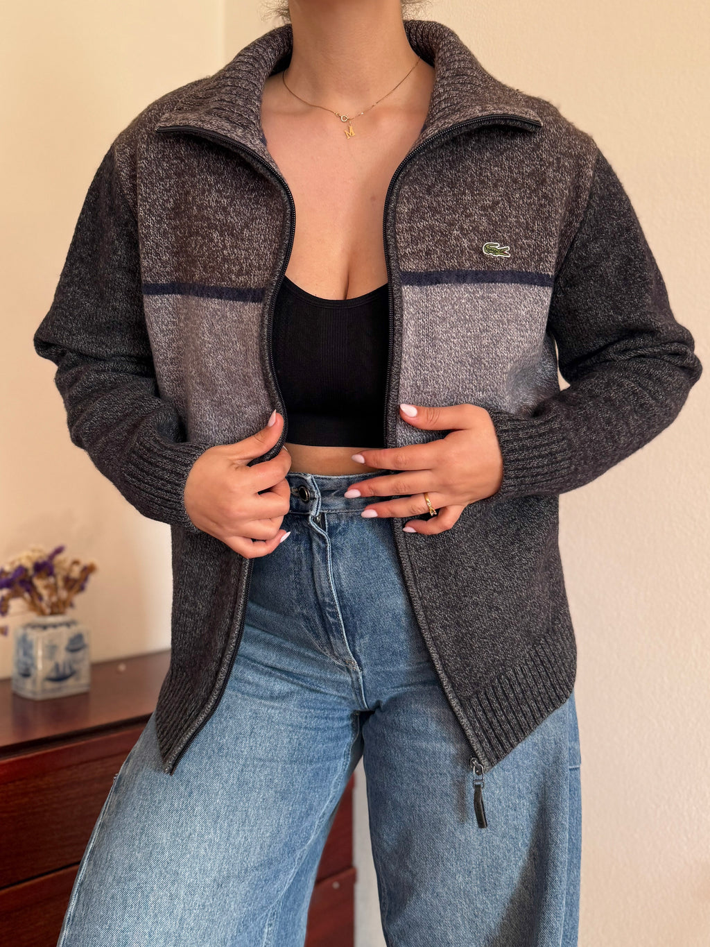 Lacoste Full Zip Knit Coat 50% Wool 50% Acrylic