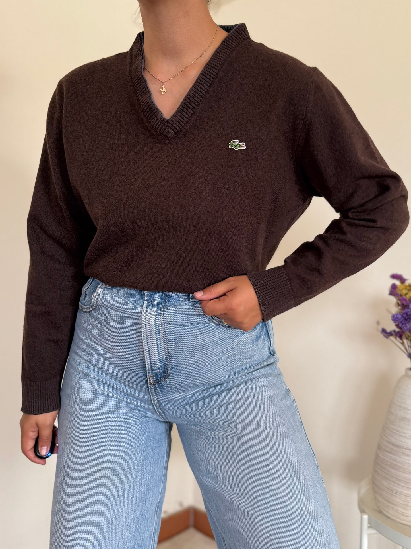 Lacoste V-Neck Knit Sweater 35% Wool