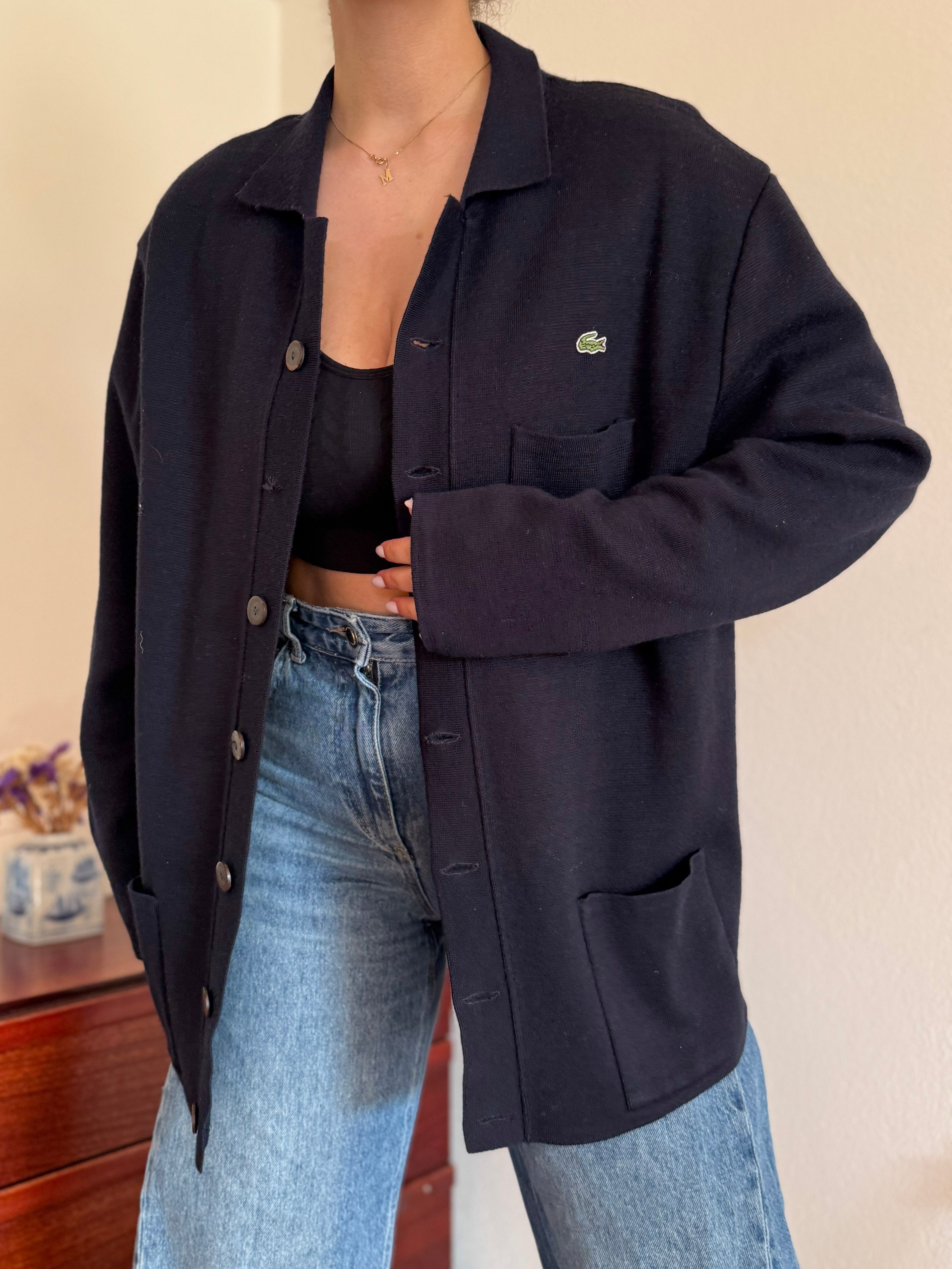 Lacoste Cardigan Knit Sweater 50% Wool 50% Acrylic