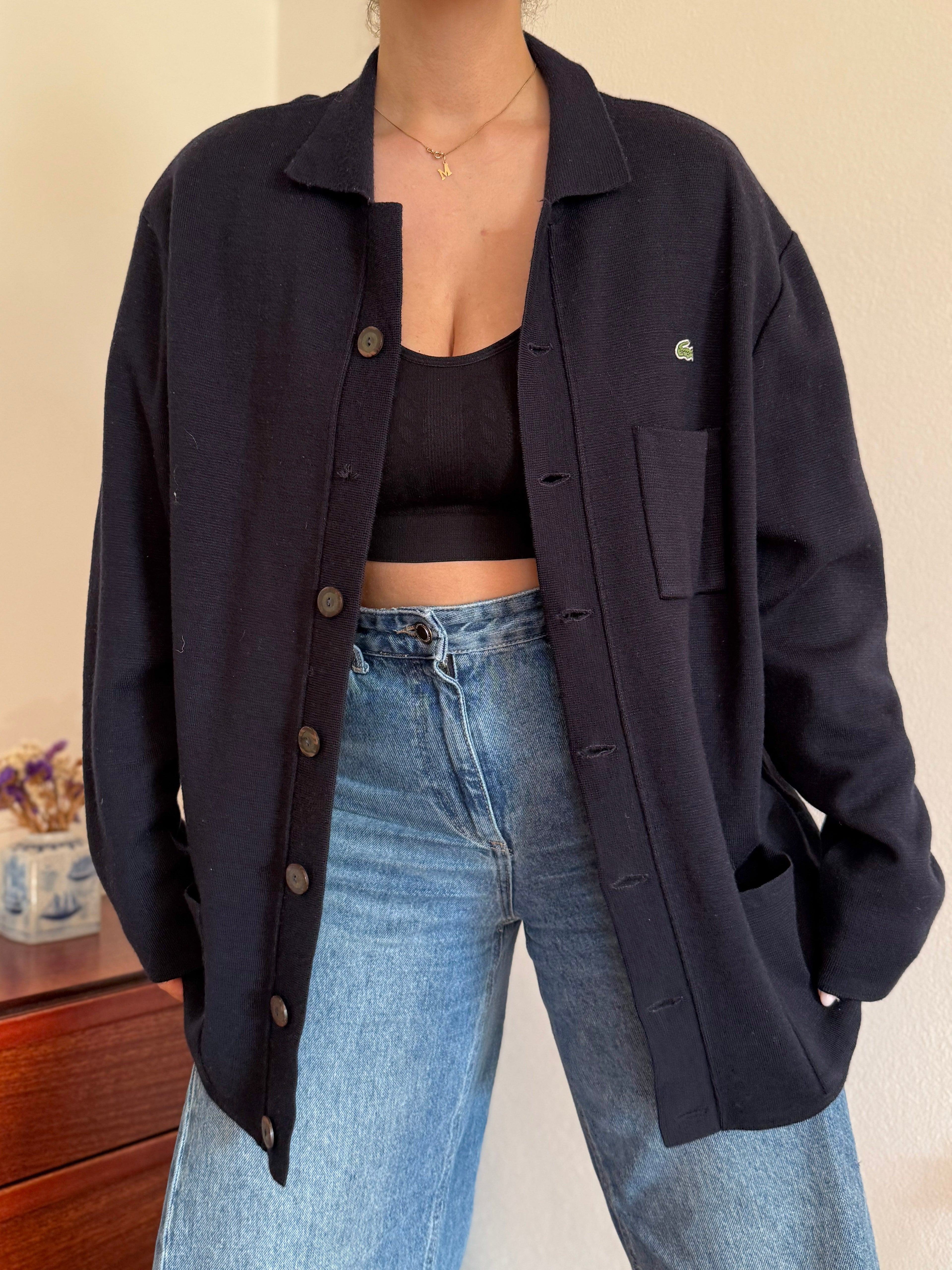 Lacoste Cardigan Knit Sweater 50% Wool 50% Acrylic