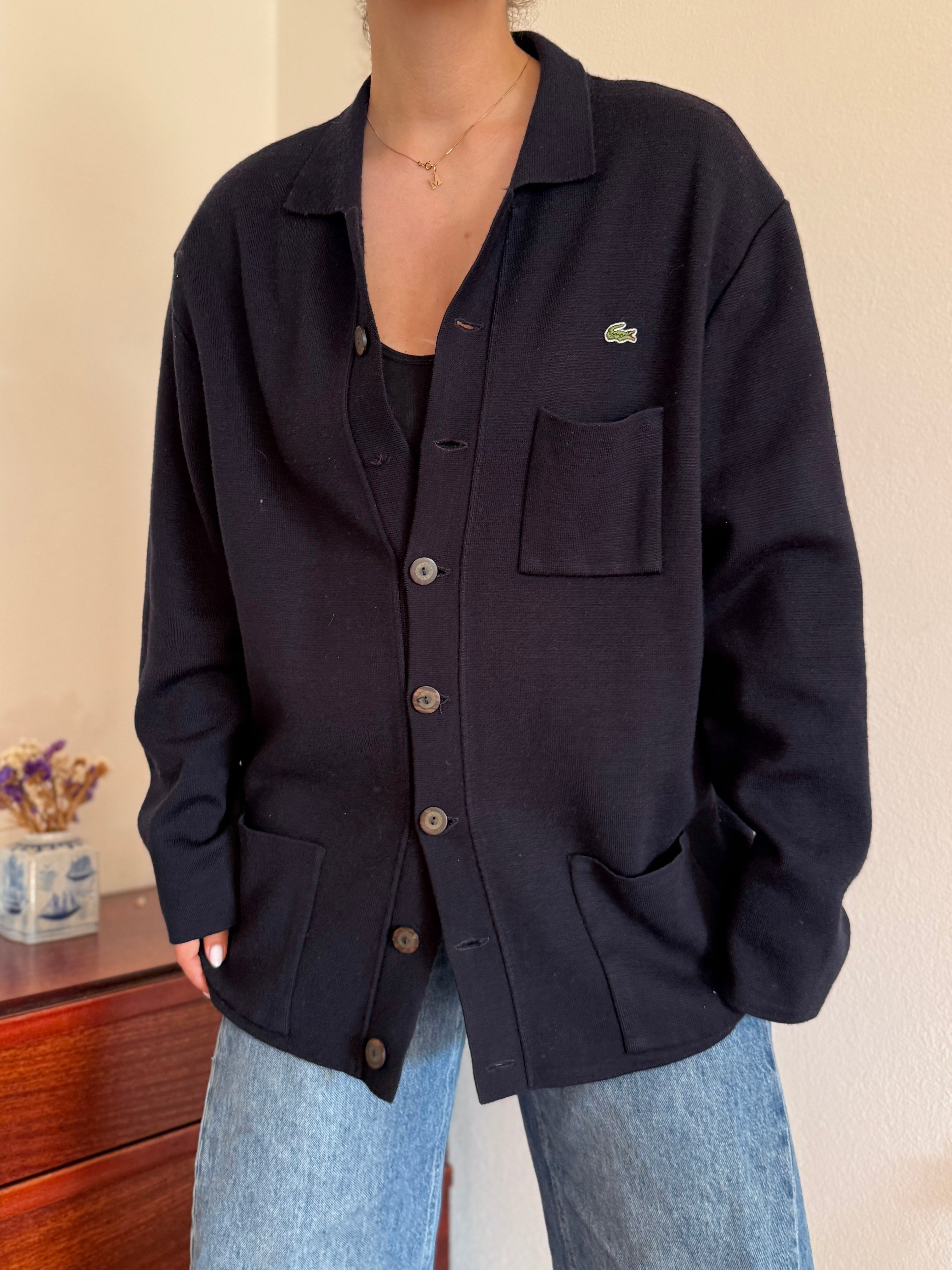 Lacoste Cardigan Knit Sweater 50% Wool 50% Acrylic