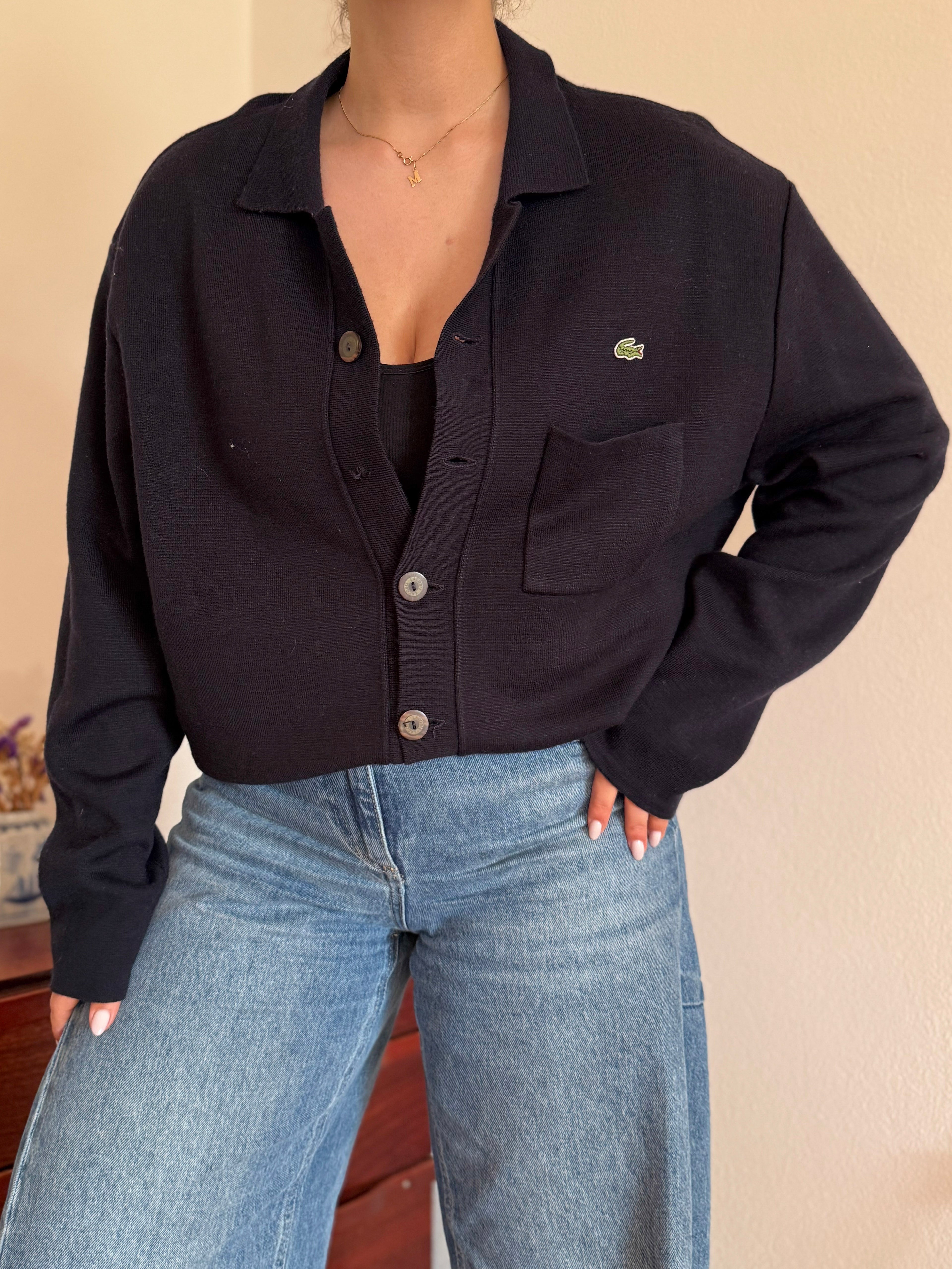 Lacoste Cardigan Knit Sweater 50% Wool 50% Acrylic