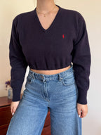 Polo Ralph Lauren V-Neck 100% Wool Cropped Sweater