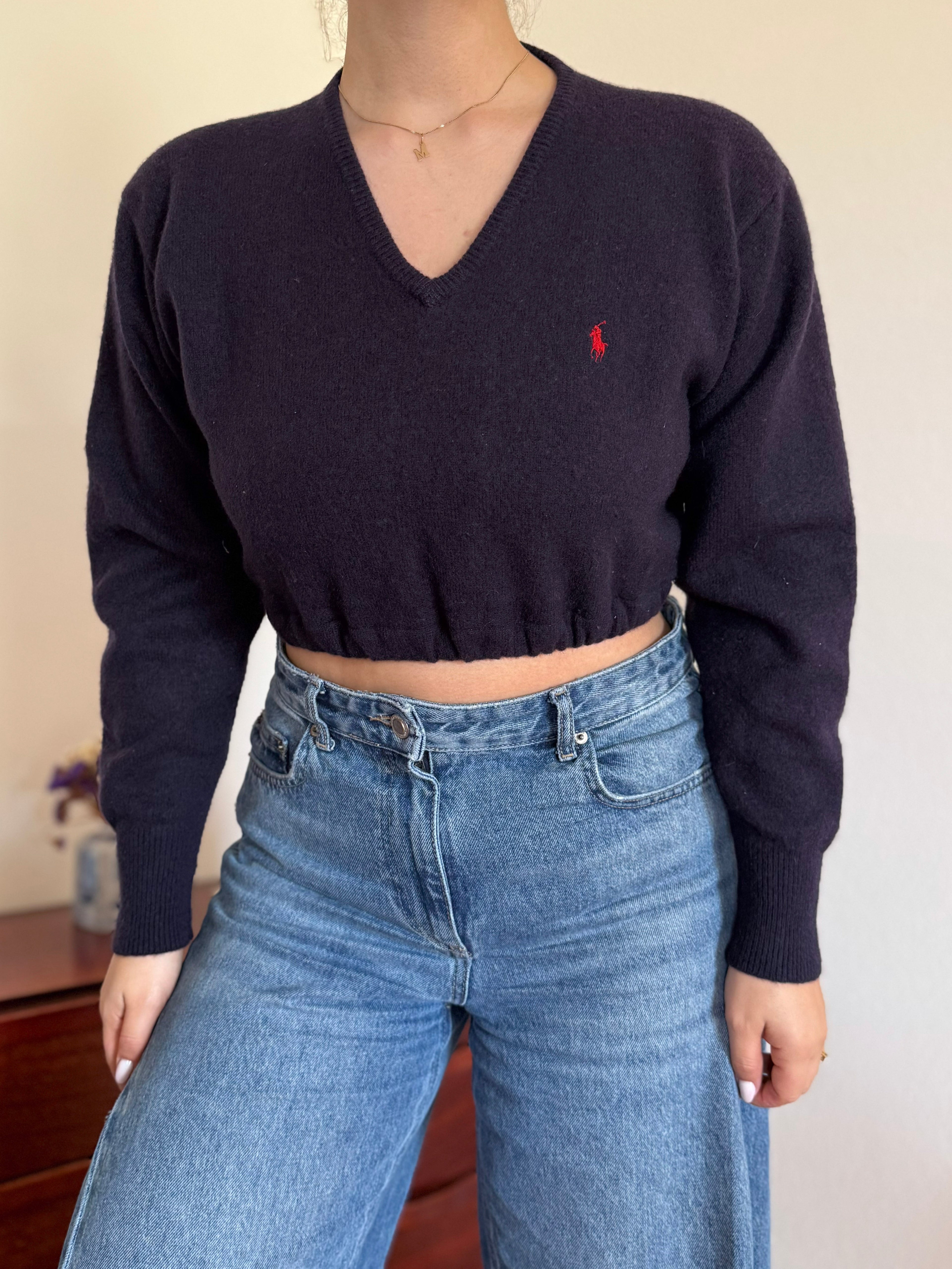 Polo Ralph Lauren V-Neck 100% Wool Cropped Sweater