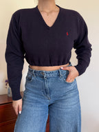 Polo Ralph Lauren V-Neck 100% Wool Cropped Sweater