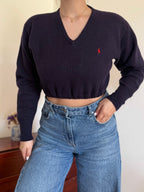 Polo Ralph Lauren V-Neck 100% Wool Cropped Sweater