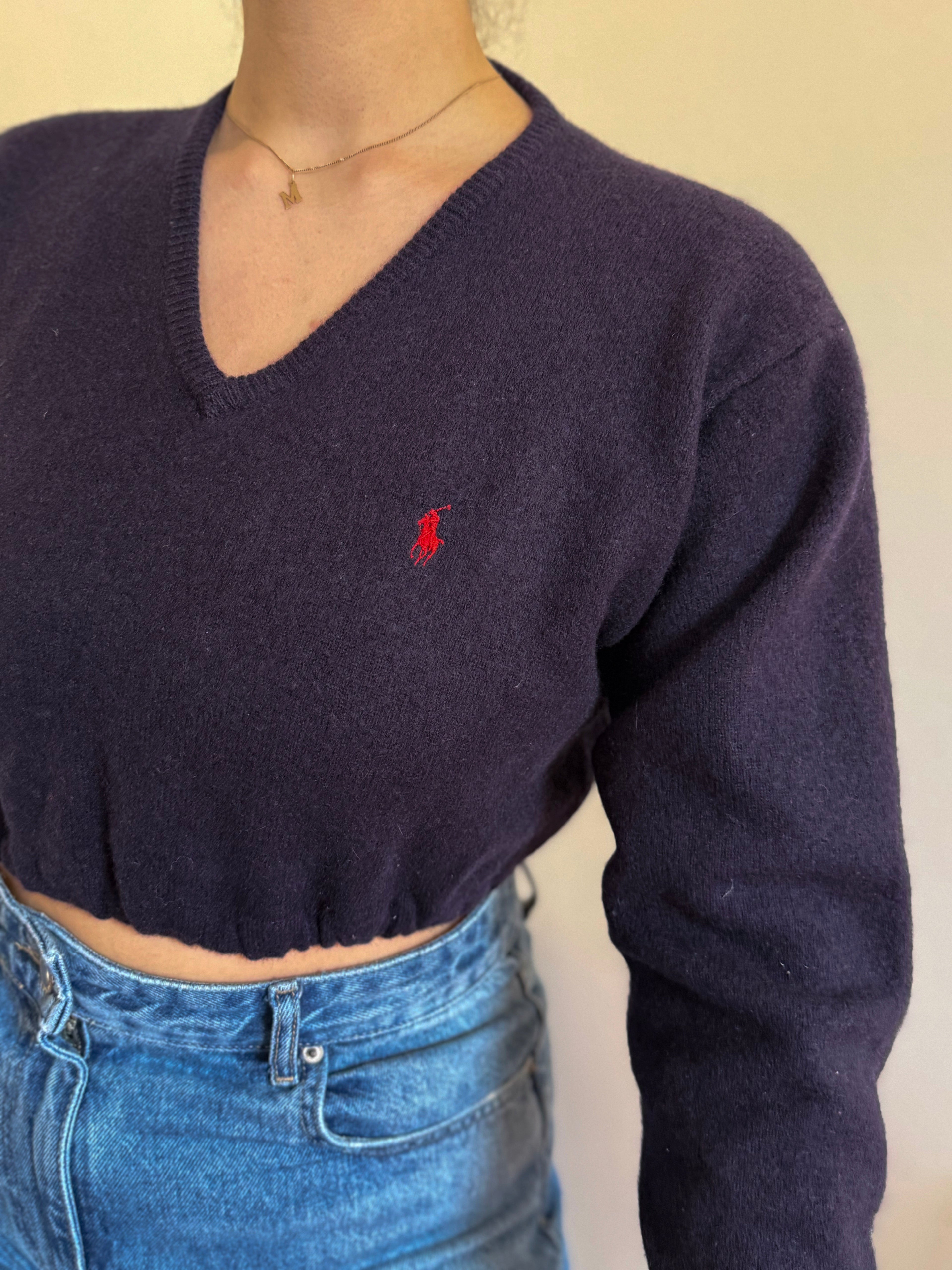 Polo Ralph Lauren V-Neck 100% Wool Cropped Sweater