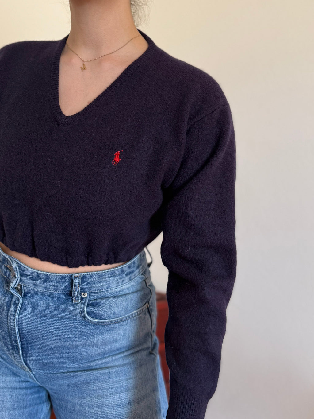Polo Ralph Lauren V-Neck 100% Wool Cropped Sweater