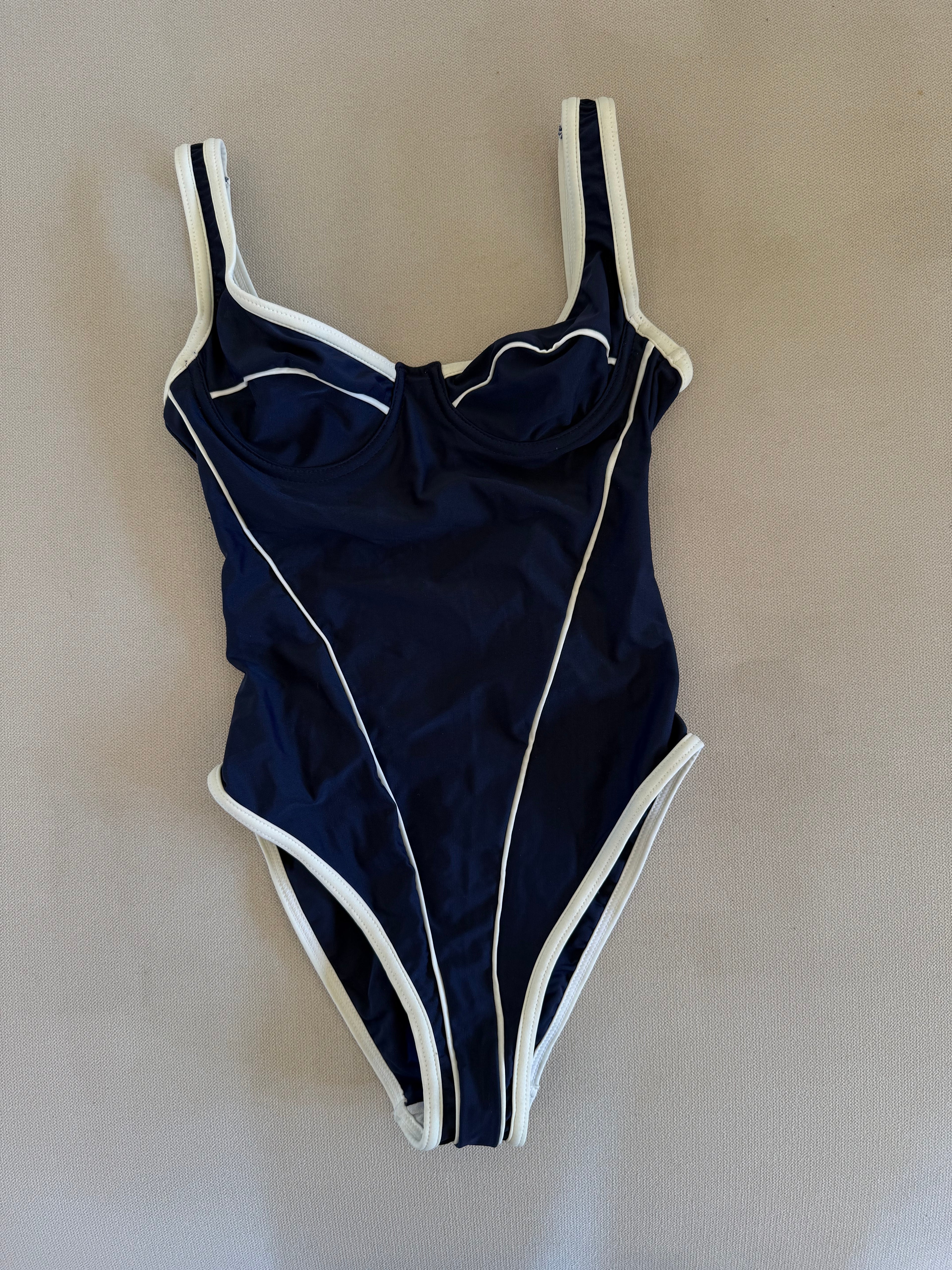 Fato de Banho Vintage Lusmar Azul e Branco c/ Aro (Veste S)