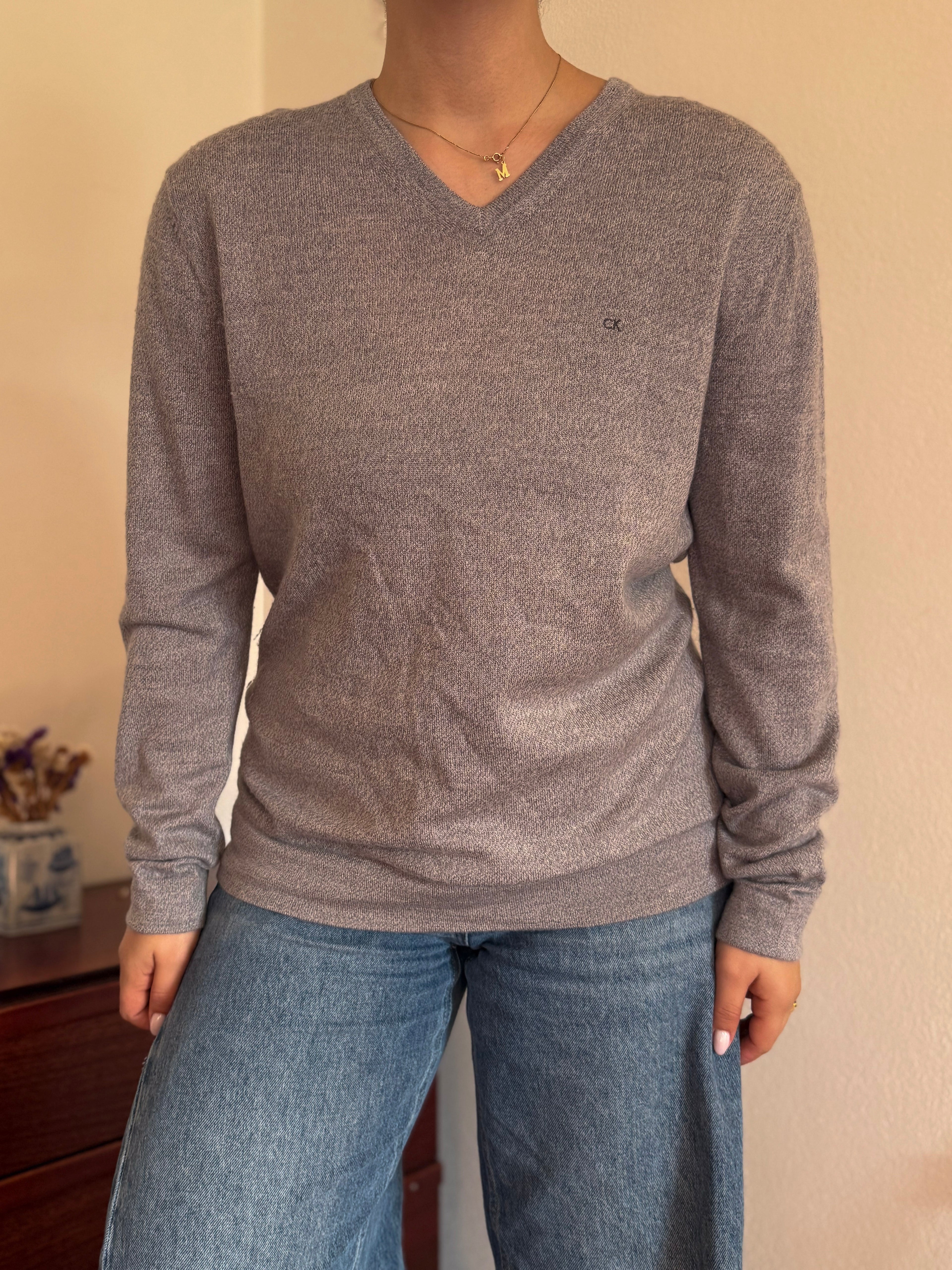Calvin Klein V-Neck Knit Sweater Italian Merino Wool