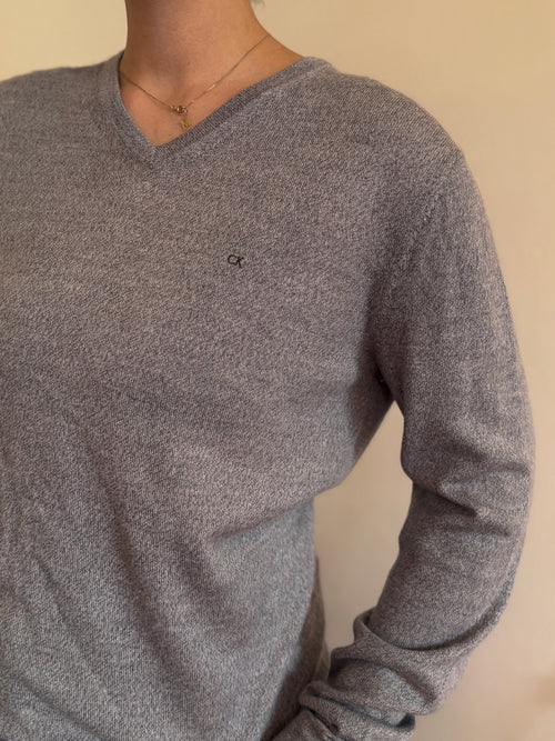 Calvin Klein V-Neck Knit Sweater Italian Merino Wool