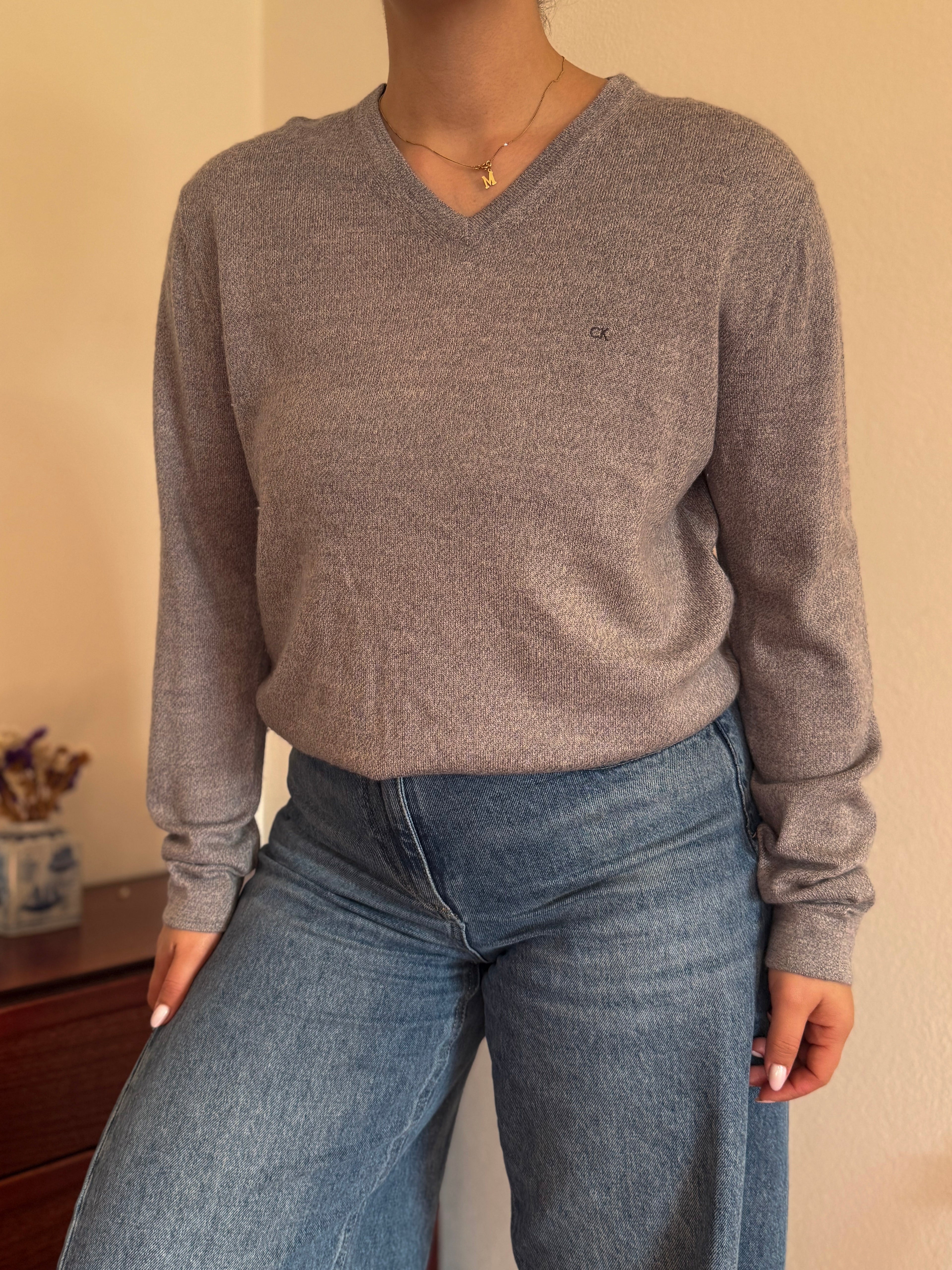 Calvin Klein V-Neck Knit Sweater Italian Merino Wool
