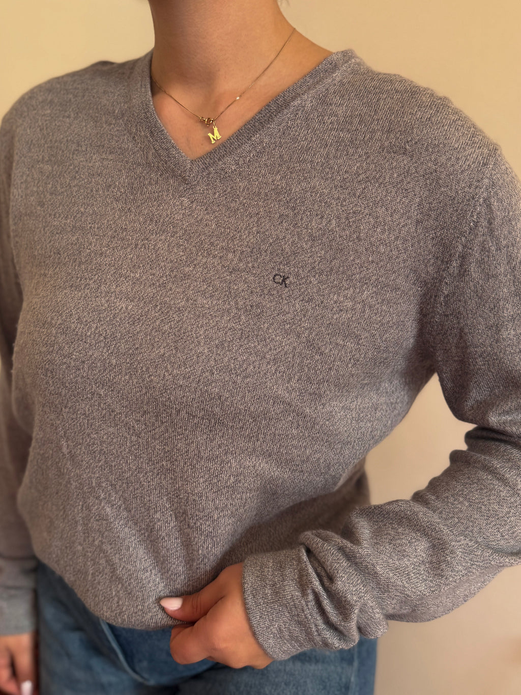 Calvin Klein V-Neck Knit Sweater Italian Merino Wool