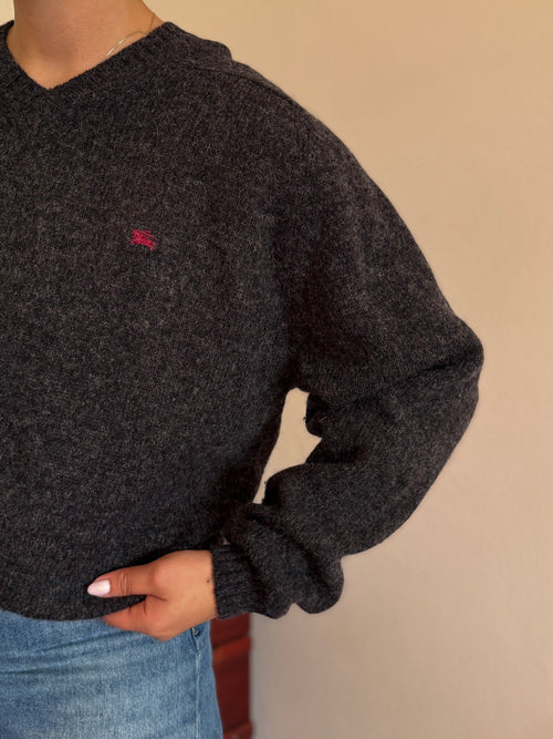 Burberry V-Neck Knit Sweater 100% Wool