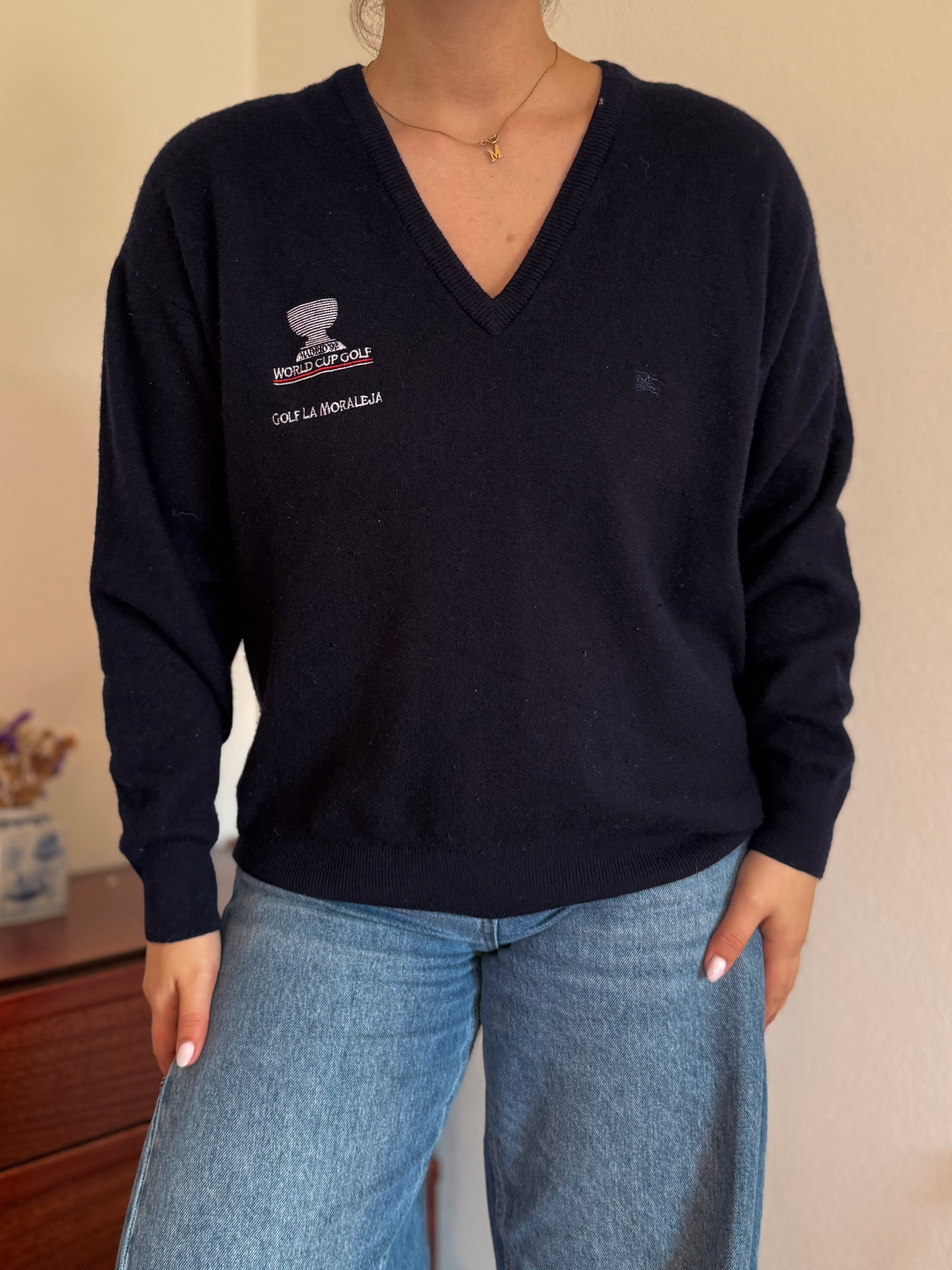 Burberry V-Neck Knit Sweater 65% Lambswool 10% Angora 25% Poliamida