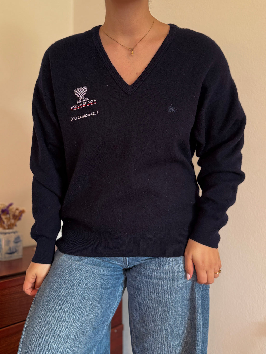 Burberry V-Neck Knit Sweater 65% Lambswool 10% Angora 25% Poliamida