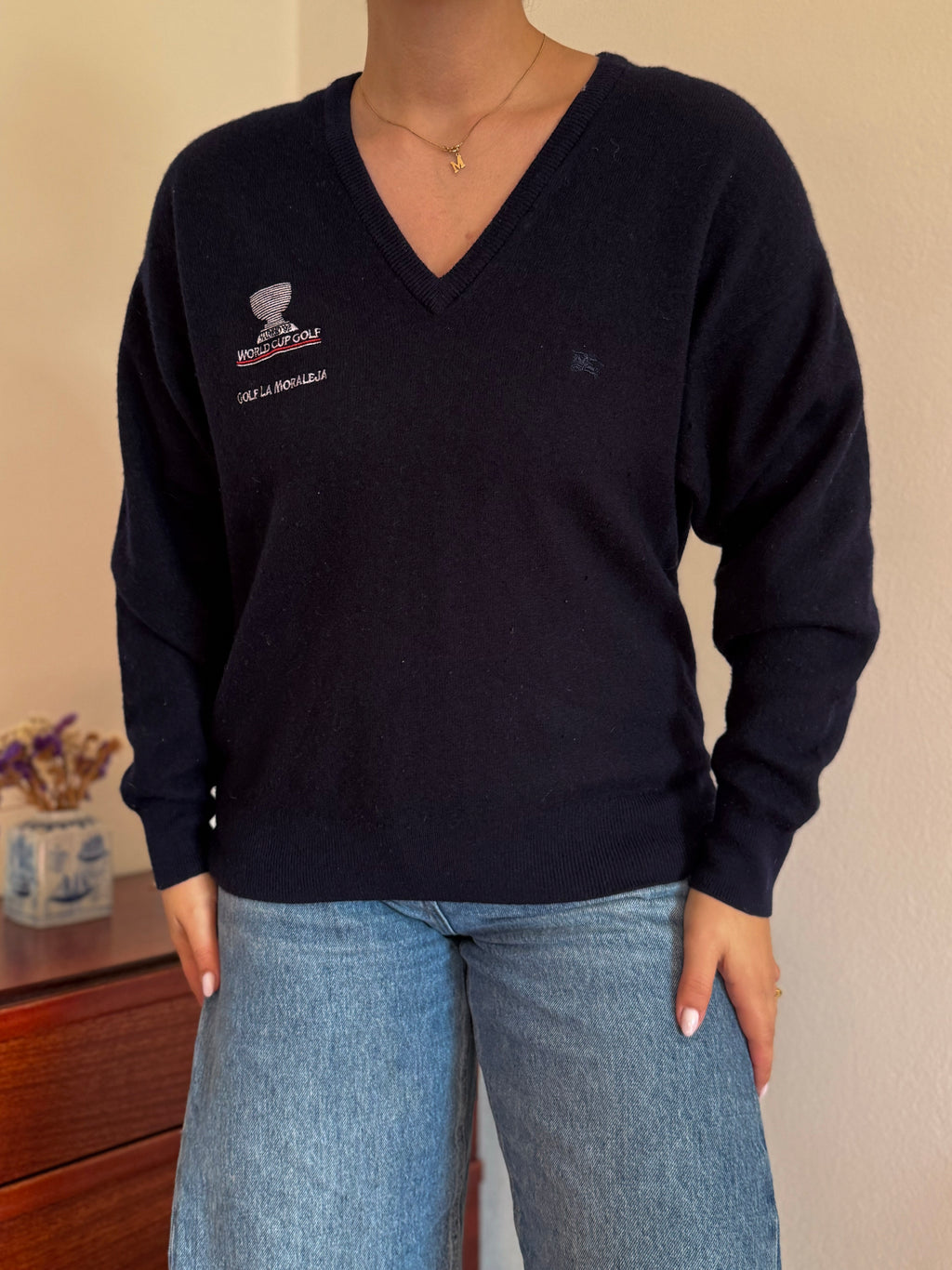 Burberry V-Neck Knit Sweater 65% Lambswool 10% Angora 25% Poliamida