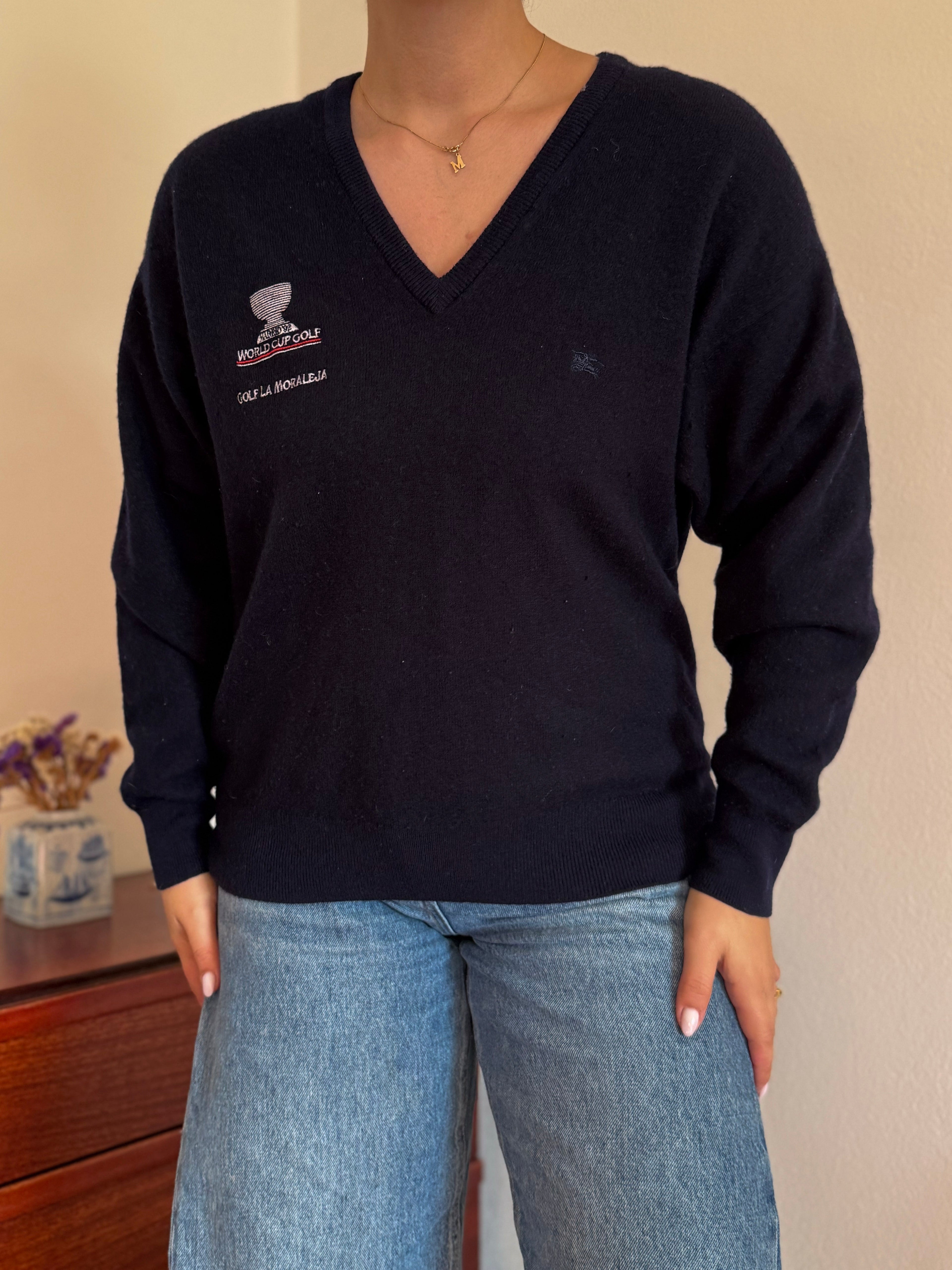 Burberry V-Neck Knit Sweater 65% Lambswool 10% Angora 25% Poliamida