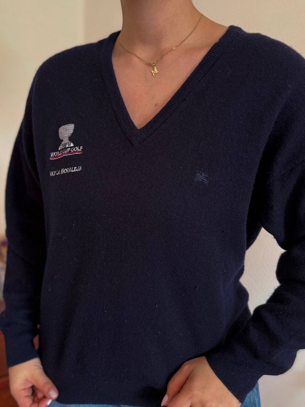 Burberry V-Neck Knit Sweater 65% Lambswool 10% Angora 25% Poliamida