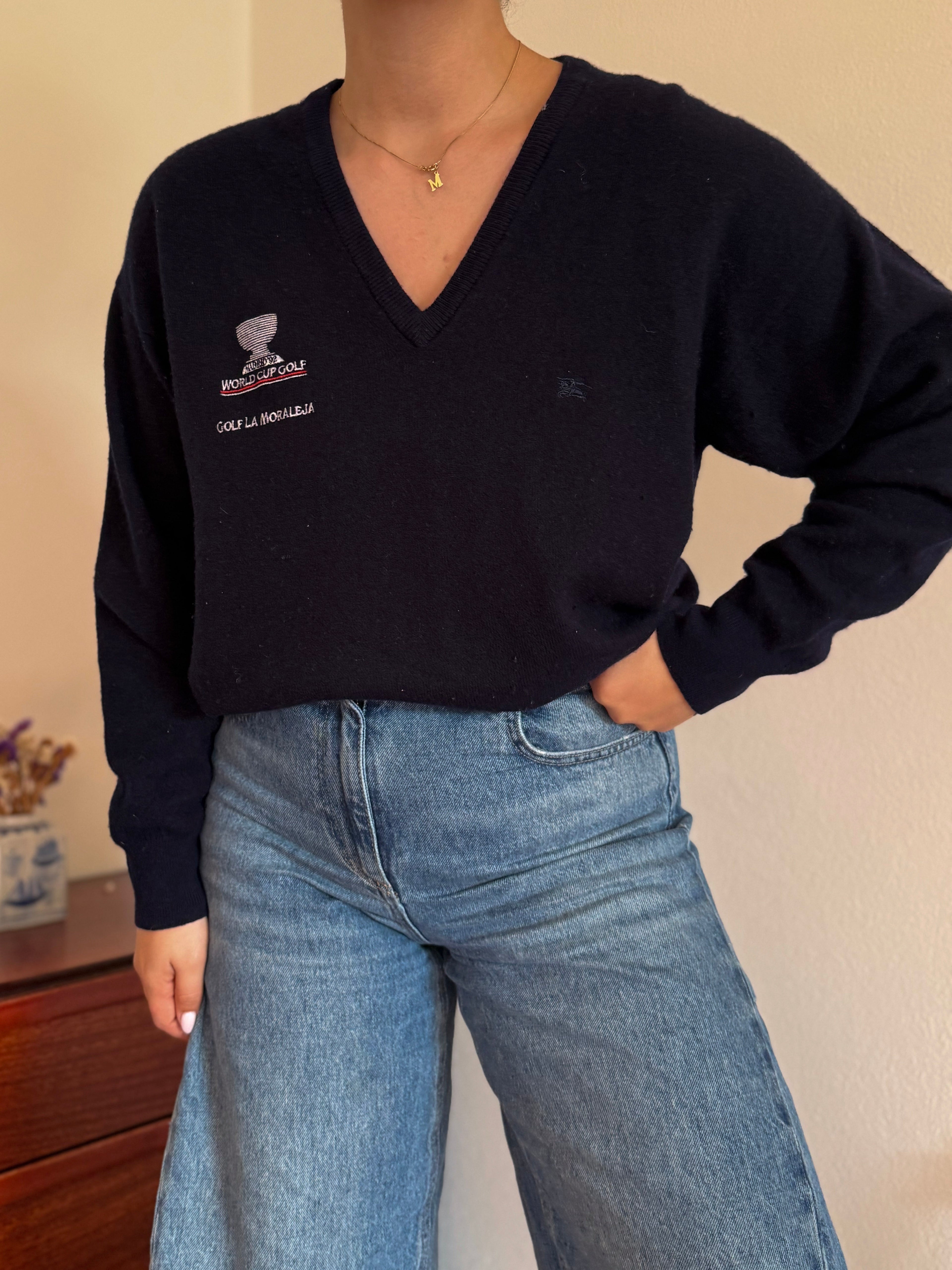 Burberry V-Neck Knit Sweater 65% Lambswool 10% Angora 25% Poliamida