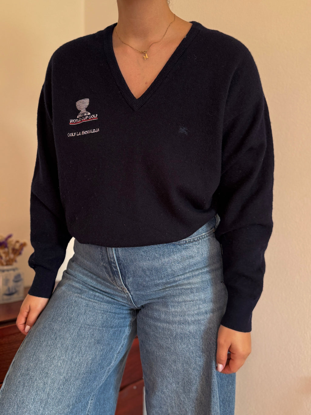 Burberry V-Neck Knit Sweater 65% Lambswool 10% Angora 25% Poliamida