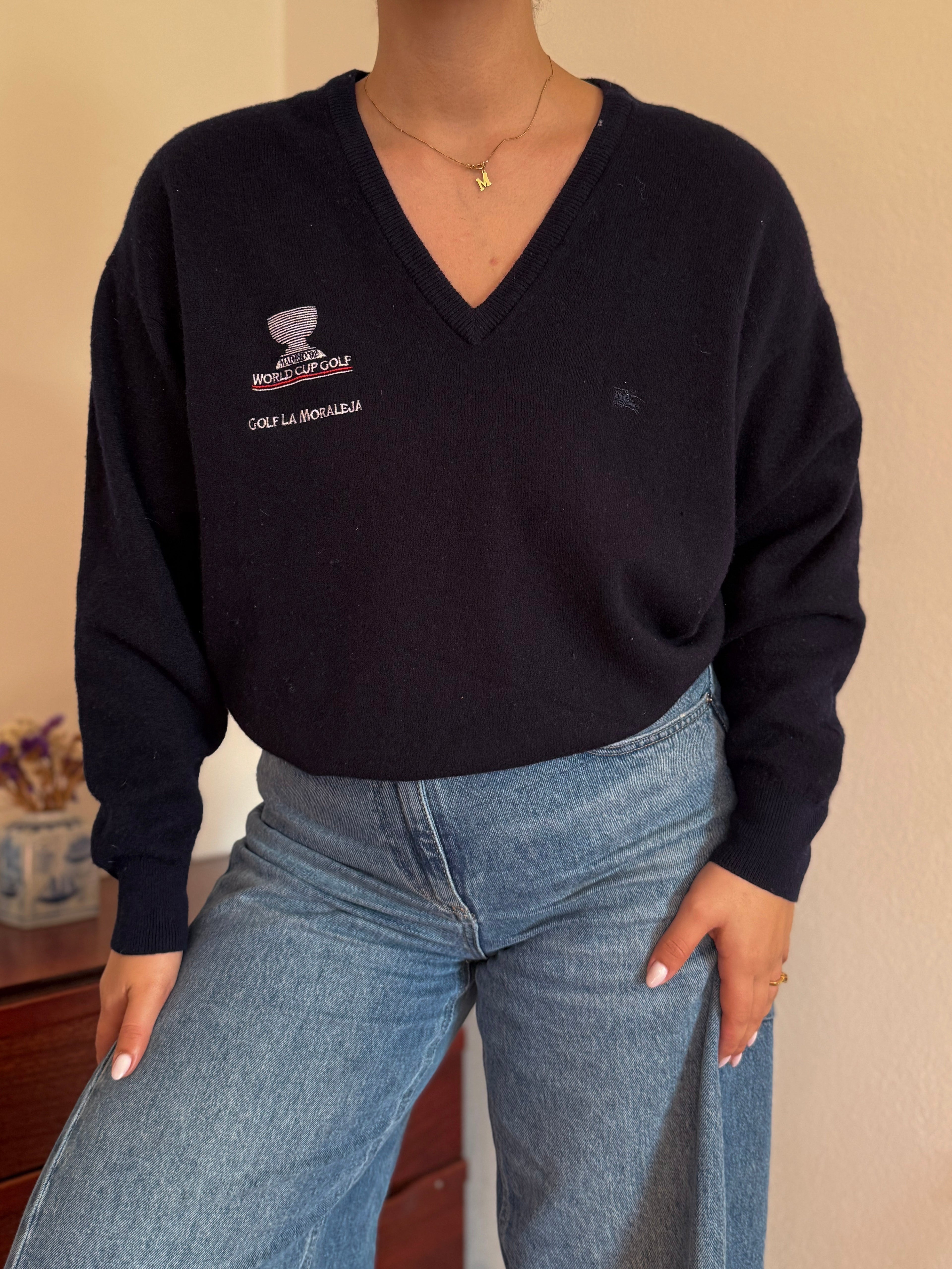 Burberry V-Neck Knit Sweater 65% Lambswool 10% Angora 25% Poliamida