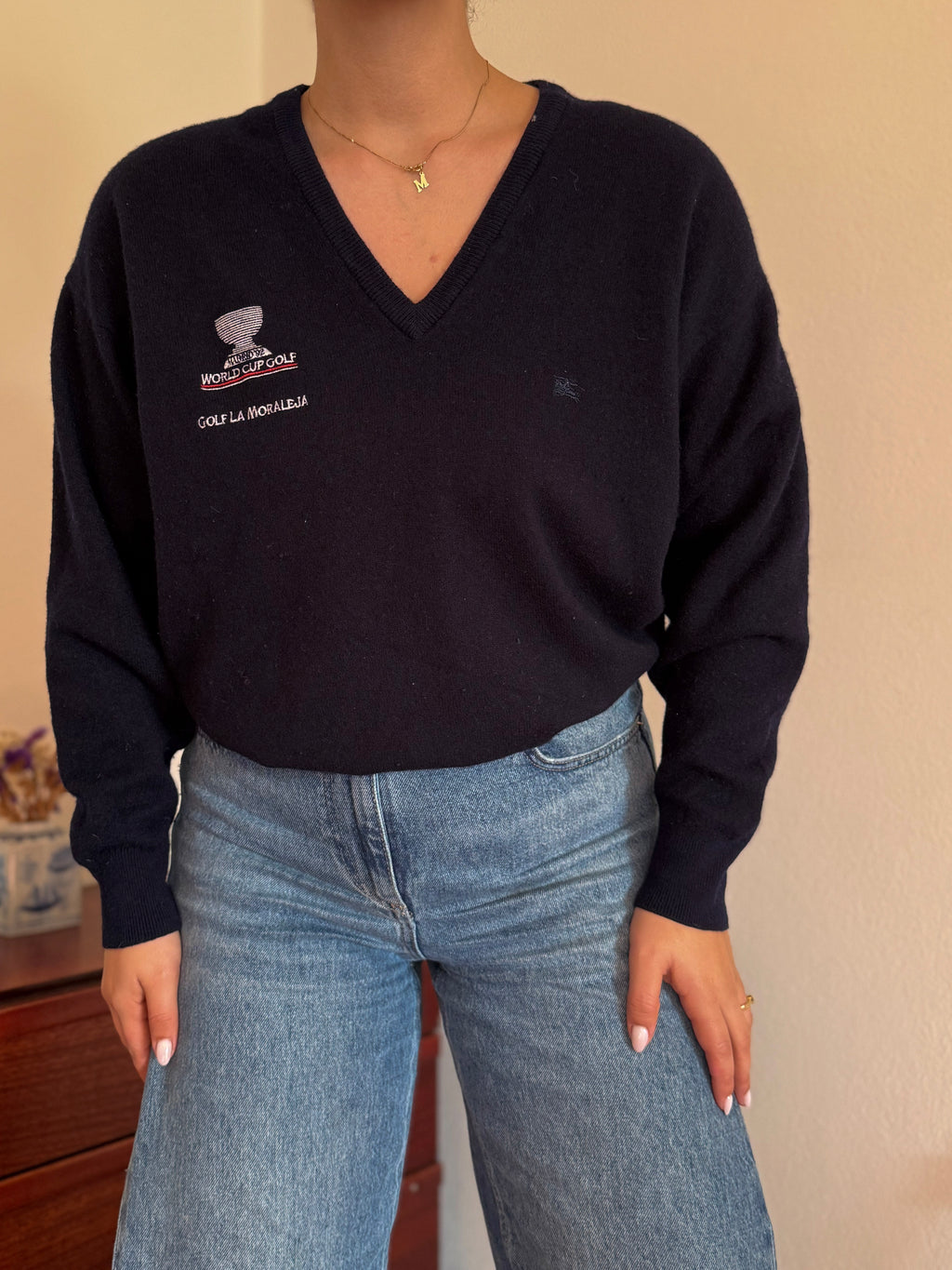 Burberry V-Neck Knit Sweater 65% Lambswool 10% Angora 25% Poliamida