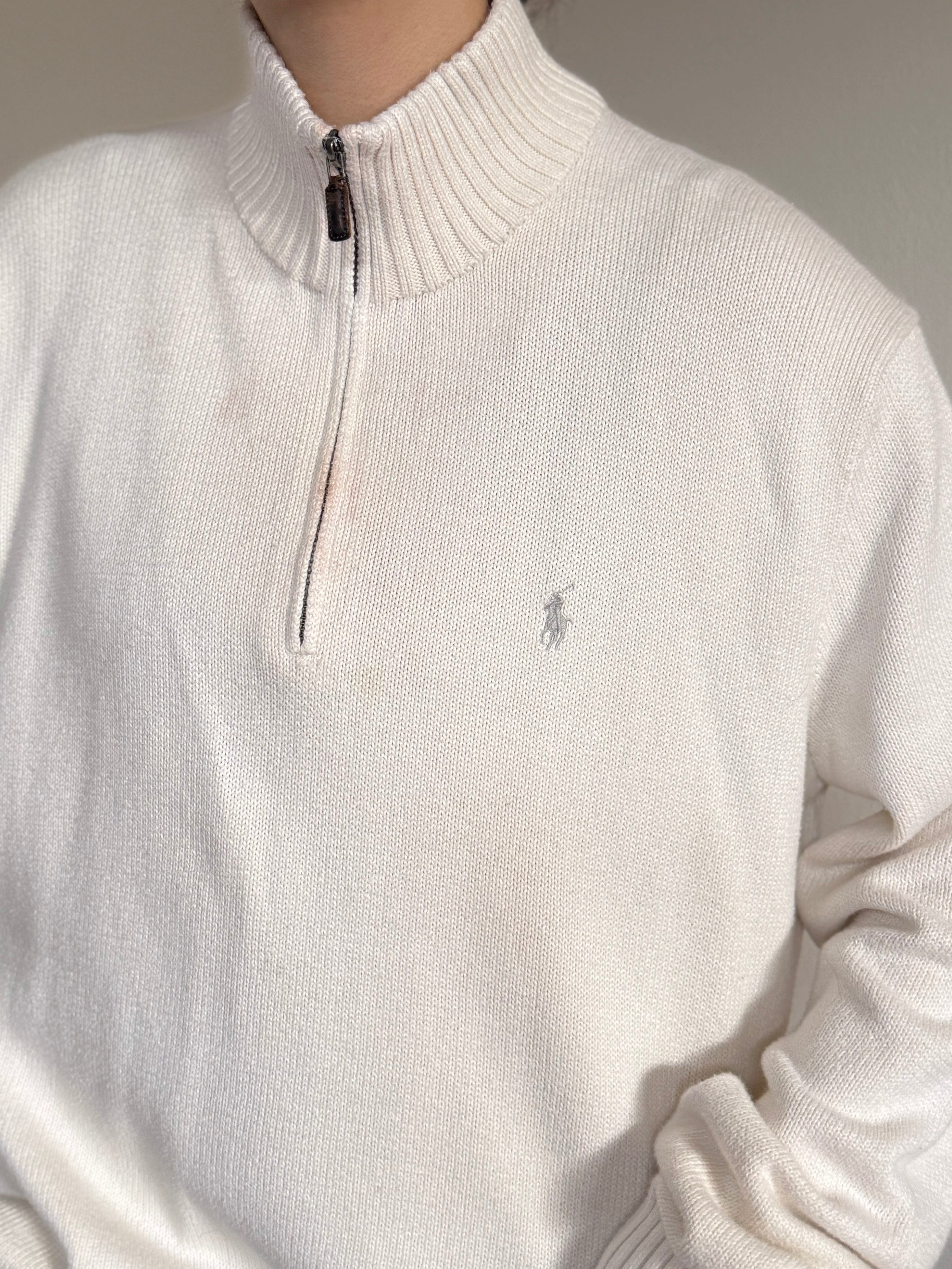 Ralph Lauren 1/4 Zip V-Neck Knit Jumper 100% Cotton