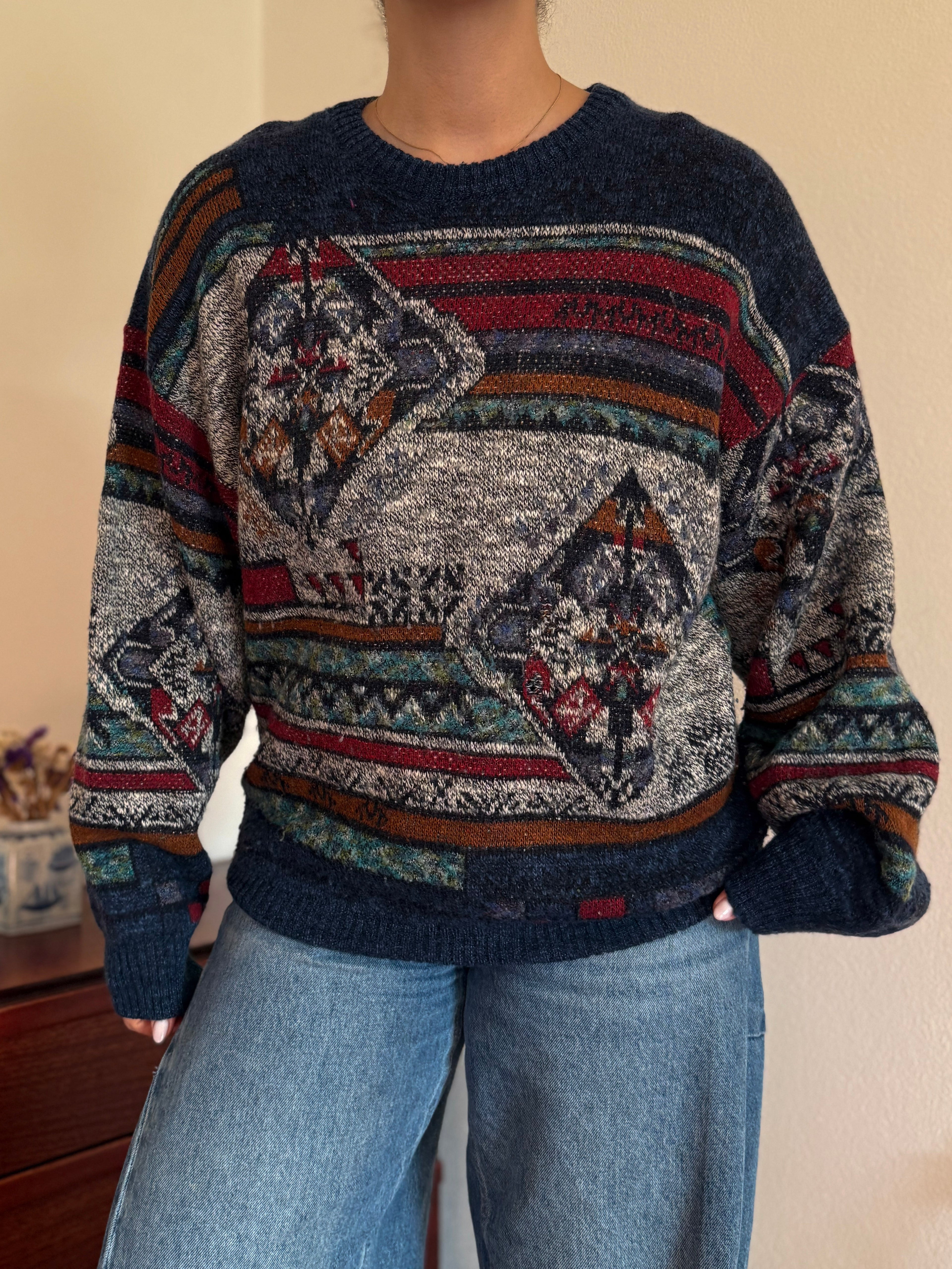 Vintage Round Neck Sweater em Lã