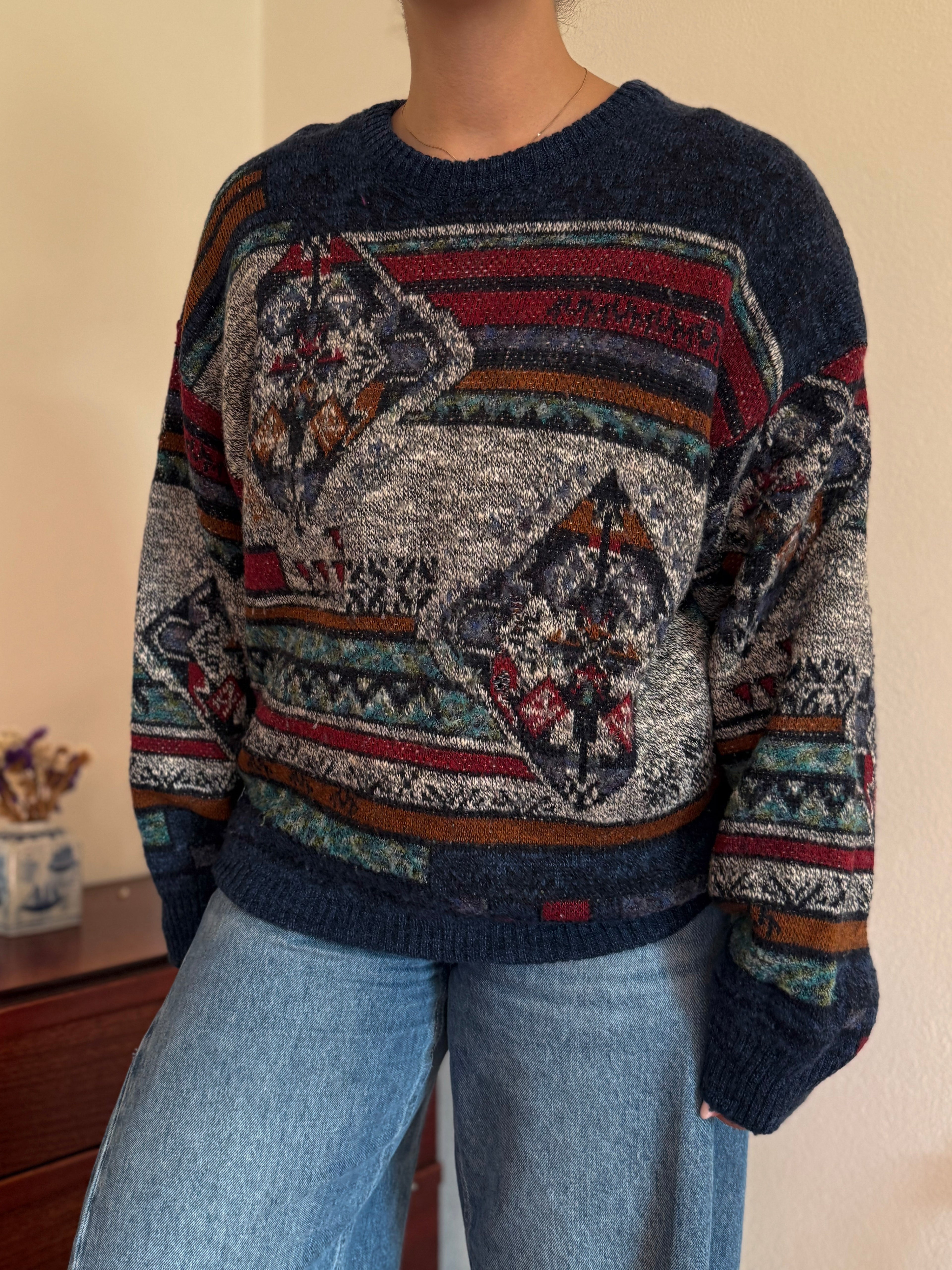 Vintage Round Neck Sweater em Lã