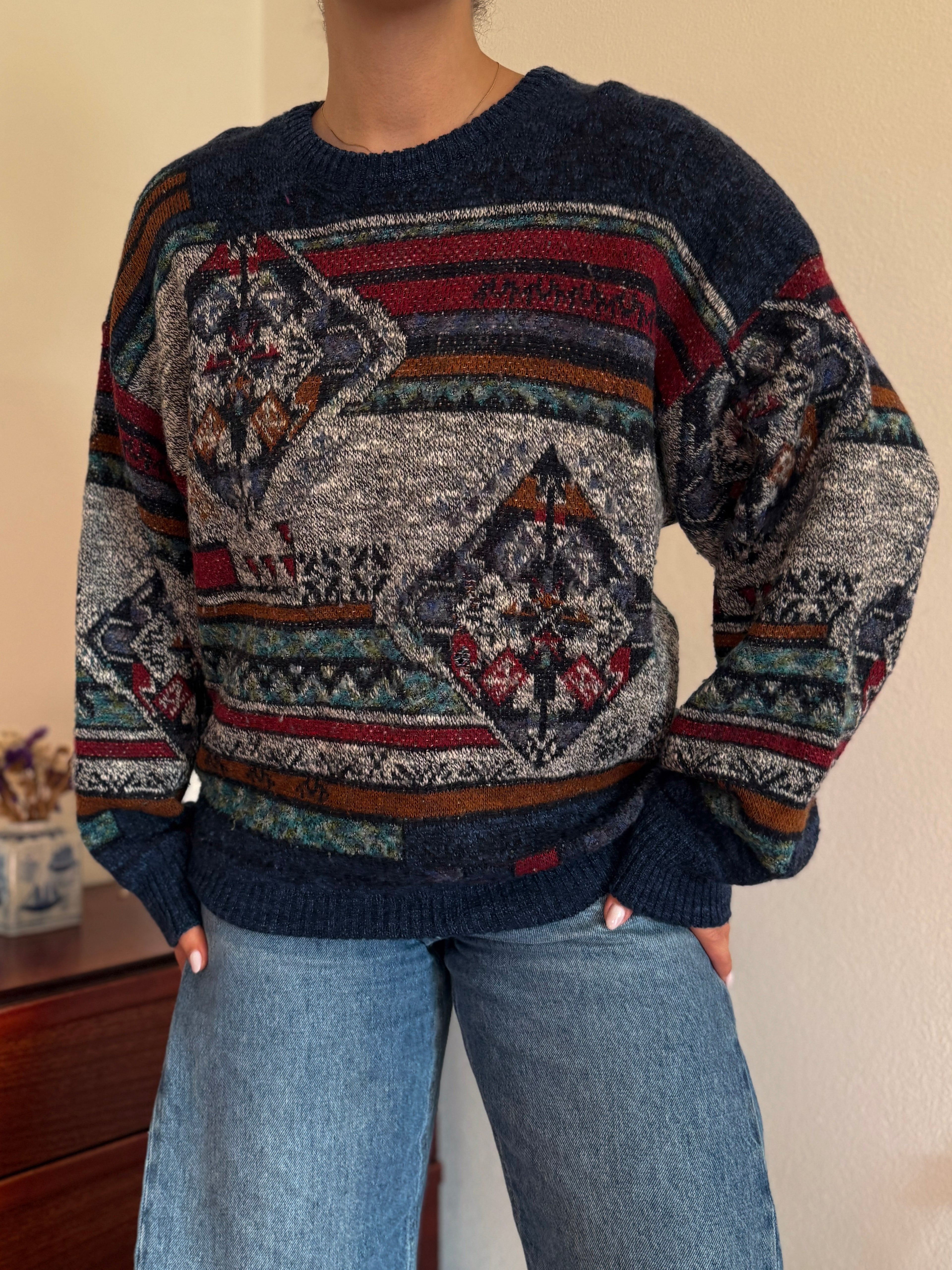 Vintage Round Neck Sweater em Lã