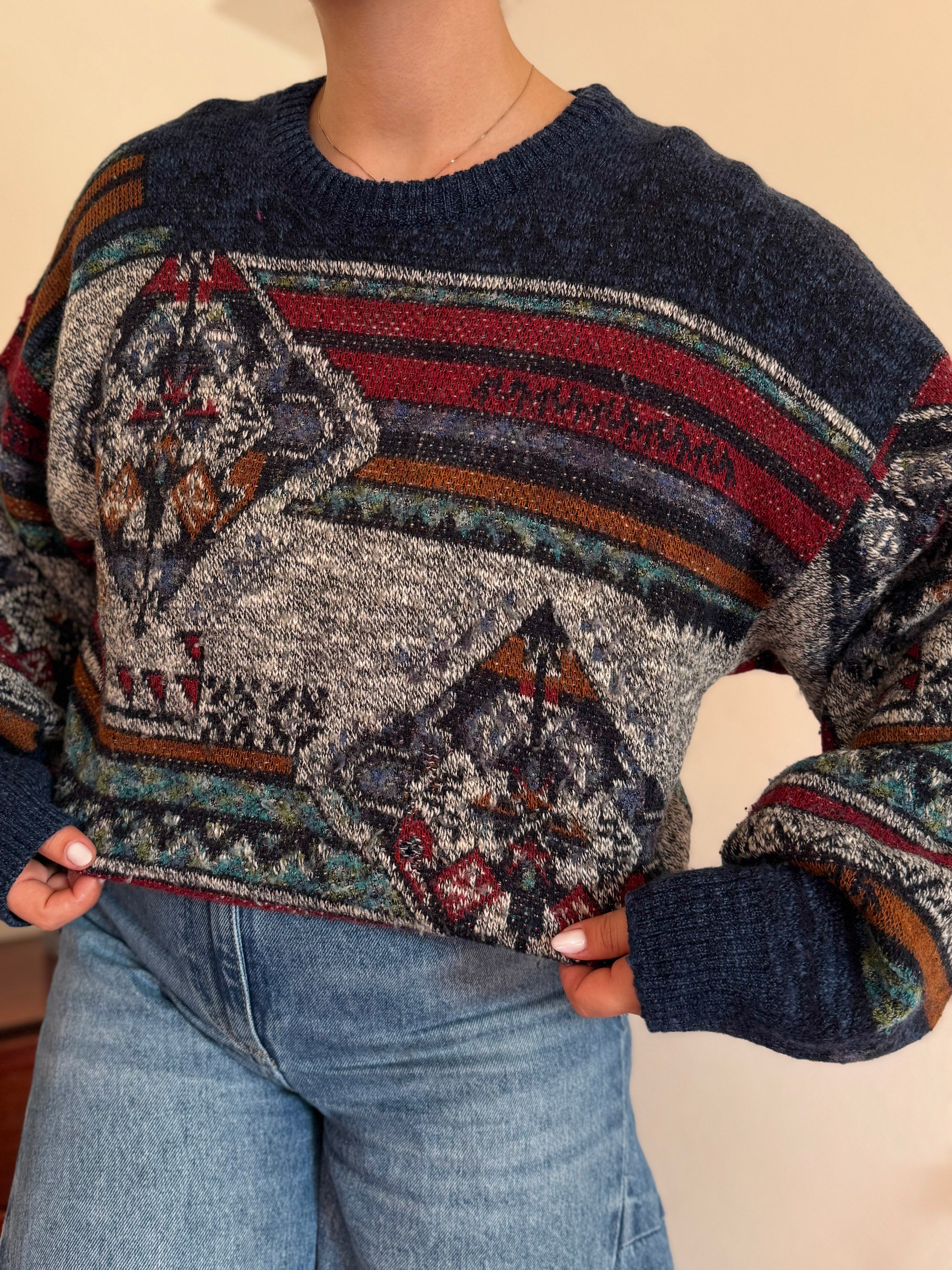 Vintage Round Neck Sweater em Lã