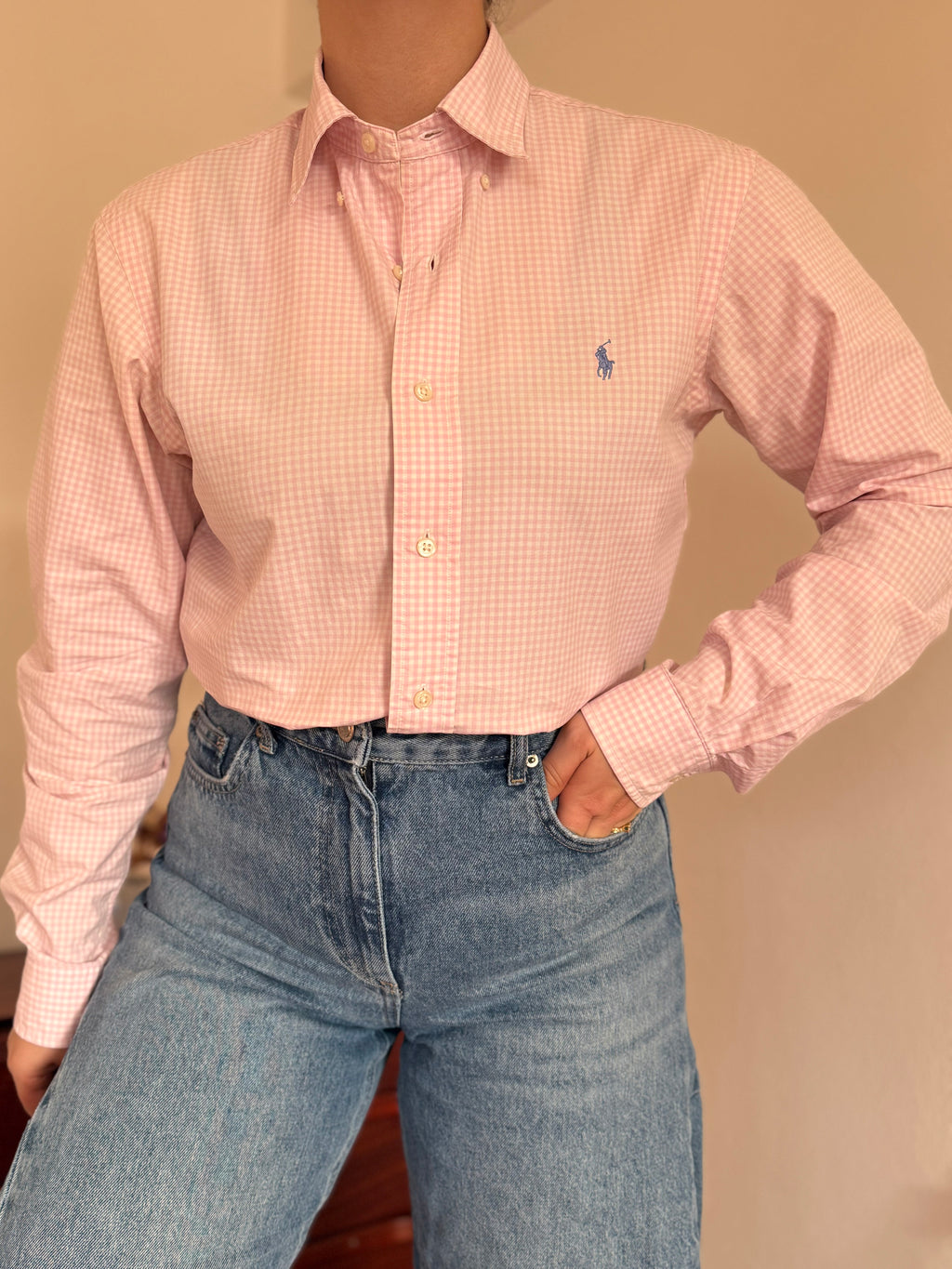 Polo Ralph Lauren Pink Plaid Shirt Costum Fit 100% Cotton