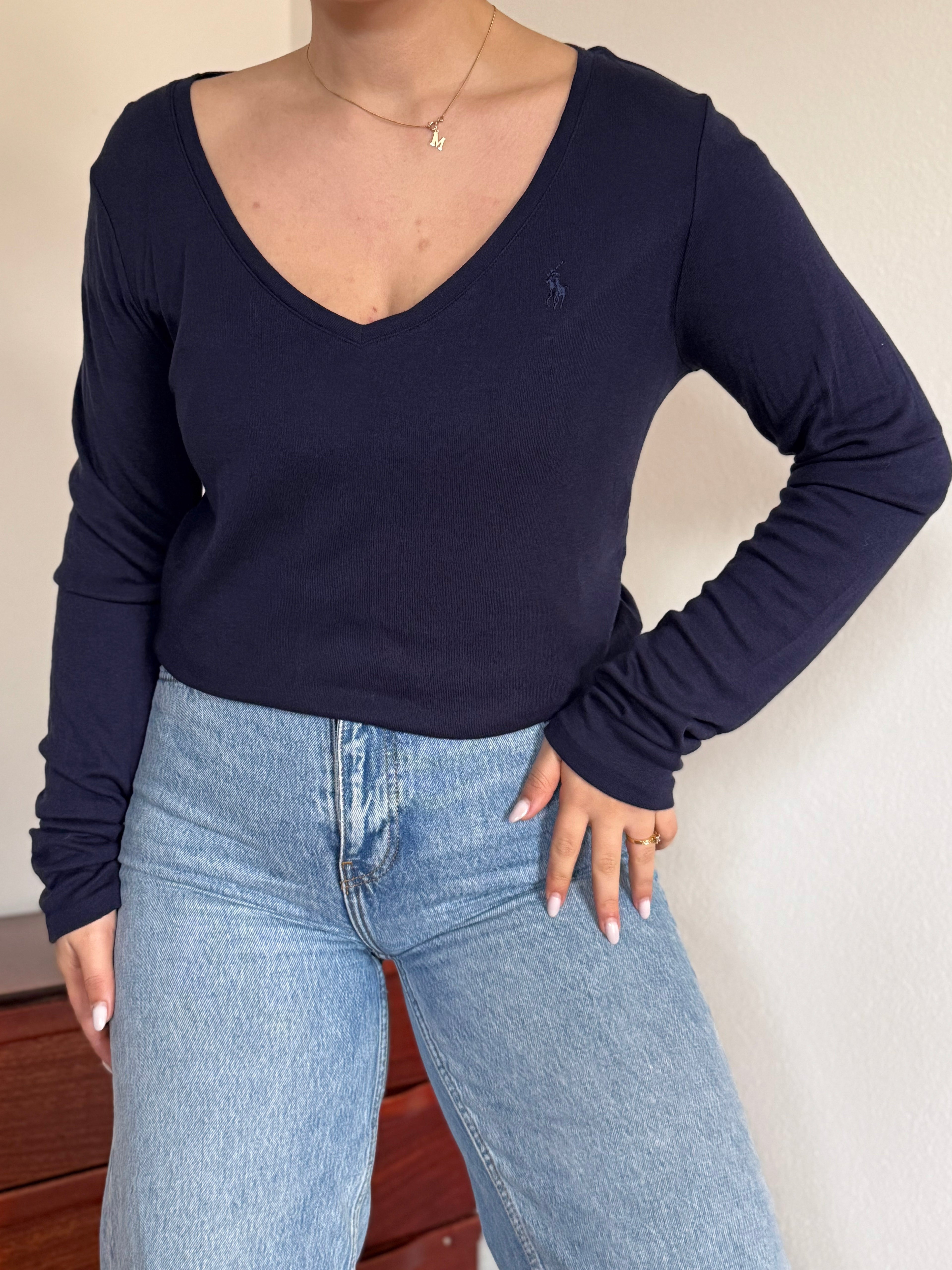 Ralph Lauren V-Neck Knit Jumper 60% Cotton 40% Lyocell