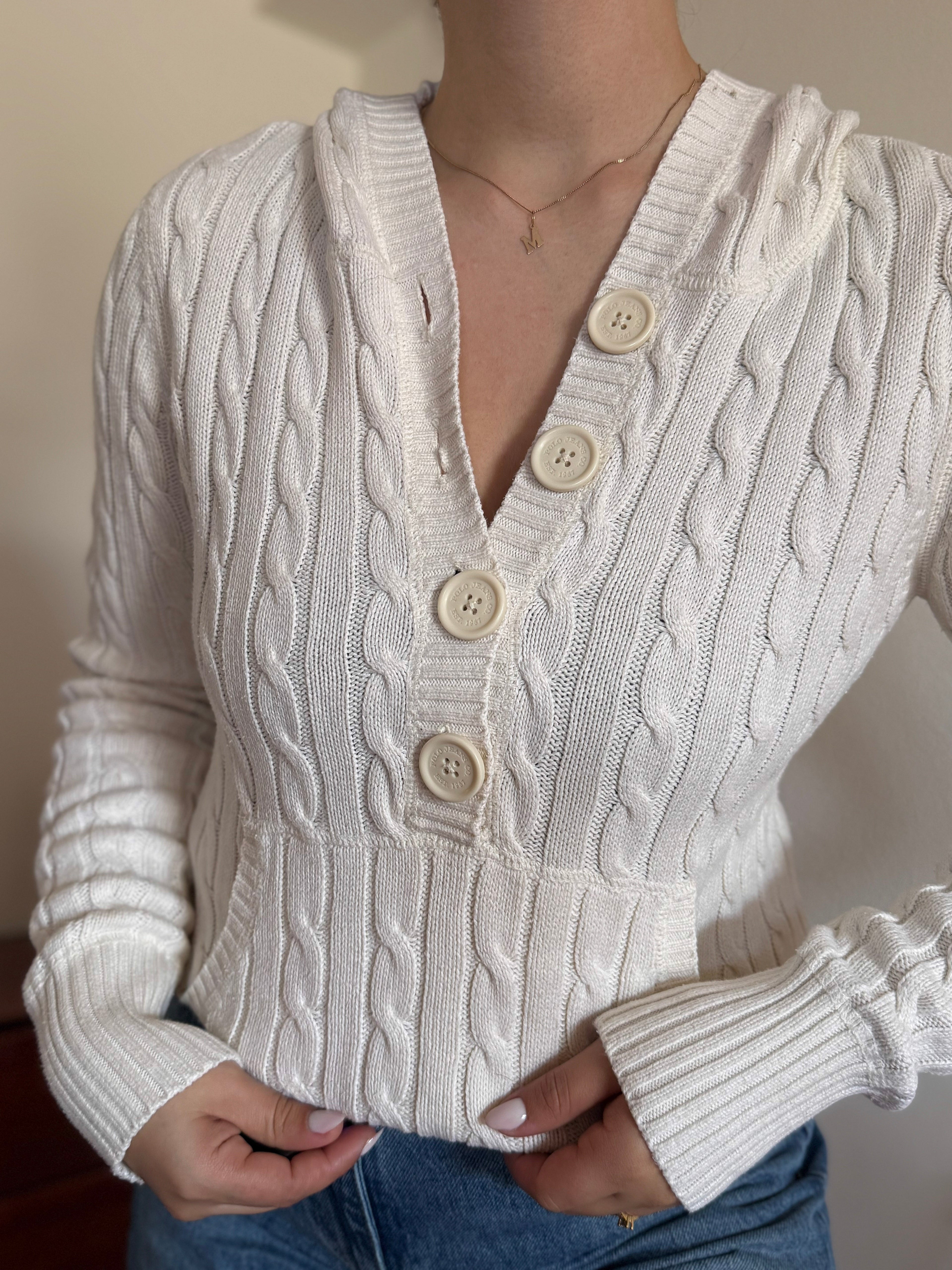 Ralph Lauren White Cable Knit Sweater 100% Cotton