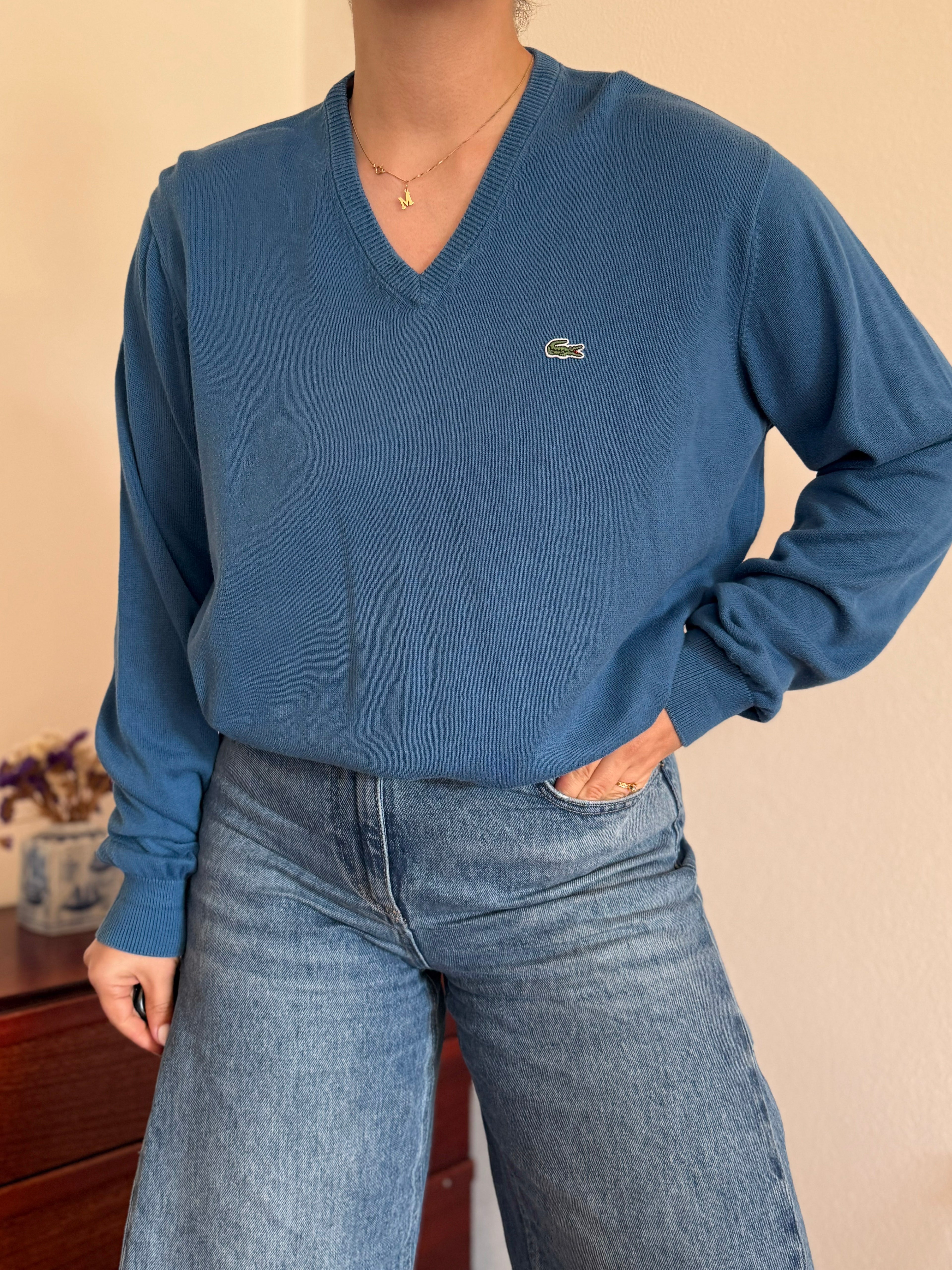 Lacoste V-Neck Knit Sweater 100% Cotton