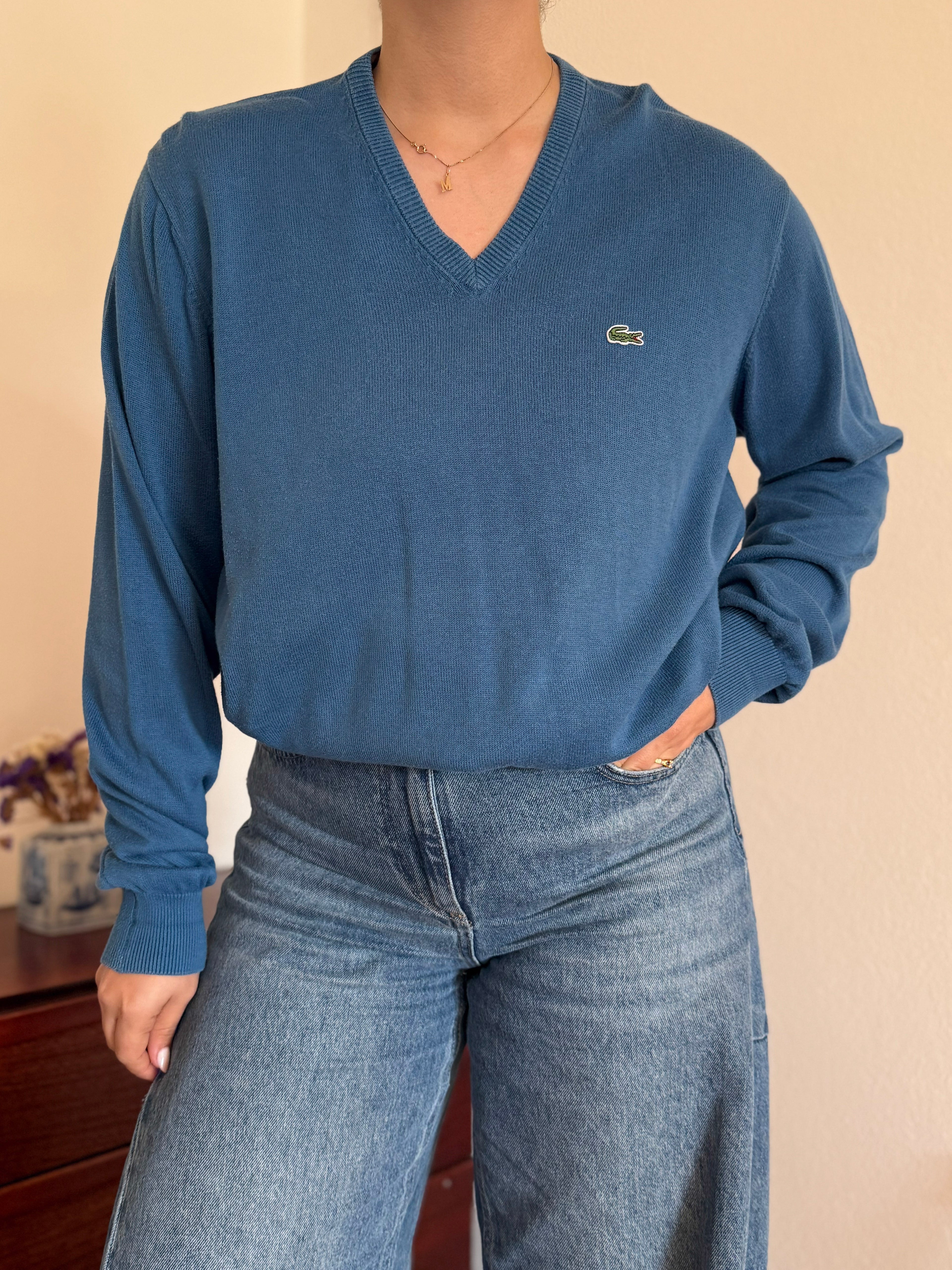 Lacoste V-Neck Knit Sweater 100% Cotton