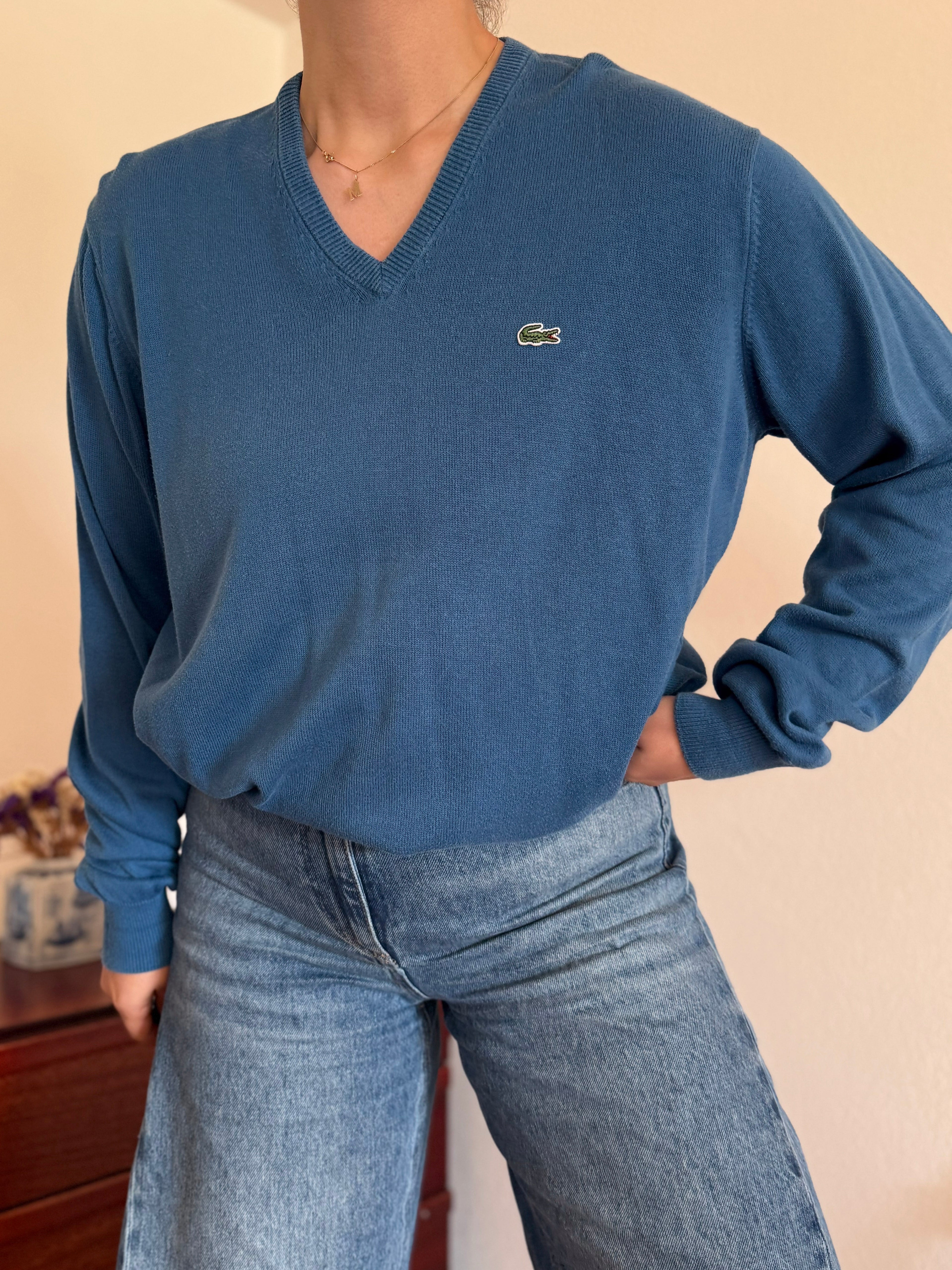 Lacoste V-Neck Knit Sweater 100% Cotton