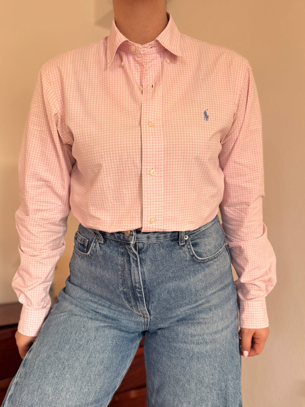 Polo Ralph Lauren Pink Plaid Shirt Costum Fit 100% Cotton