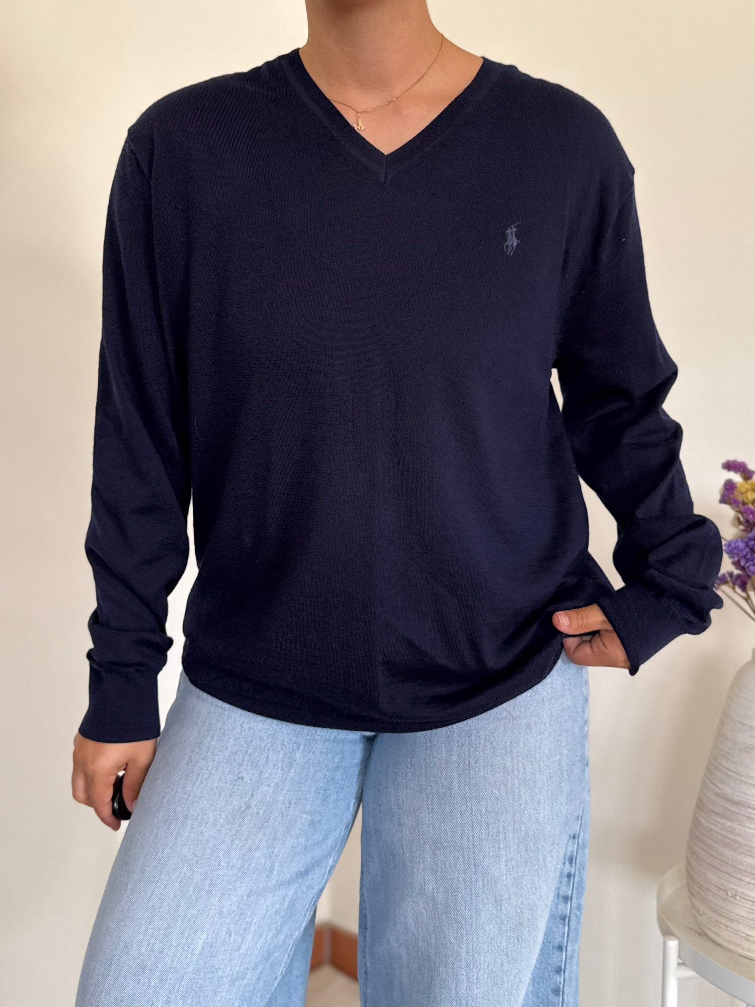 Ralph Lauren V-Neck Knit Sweater 100% Wool