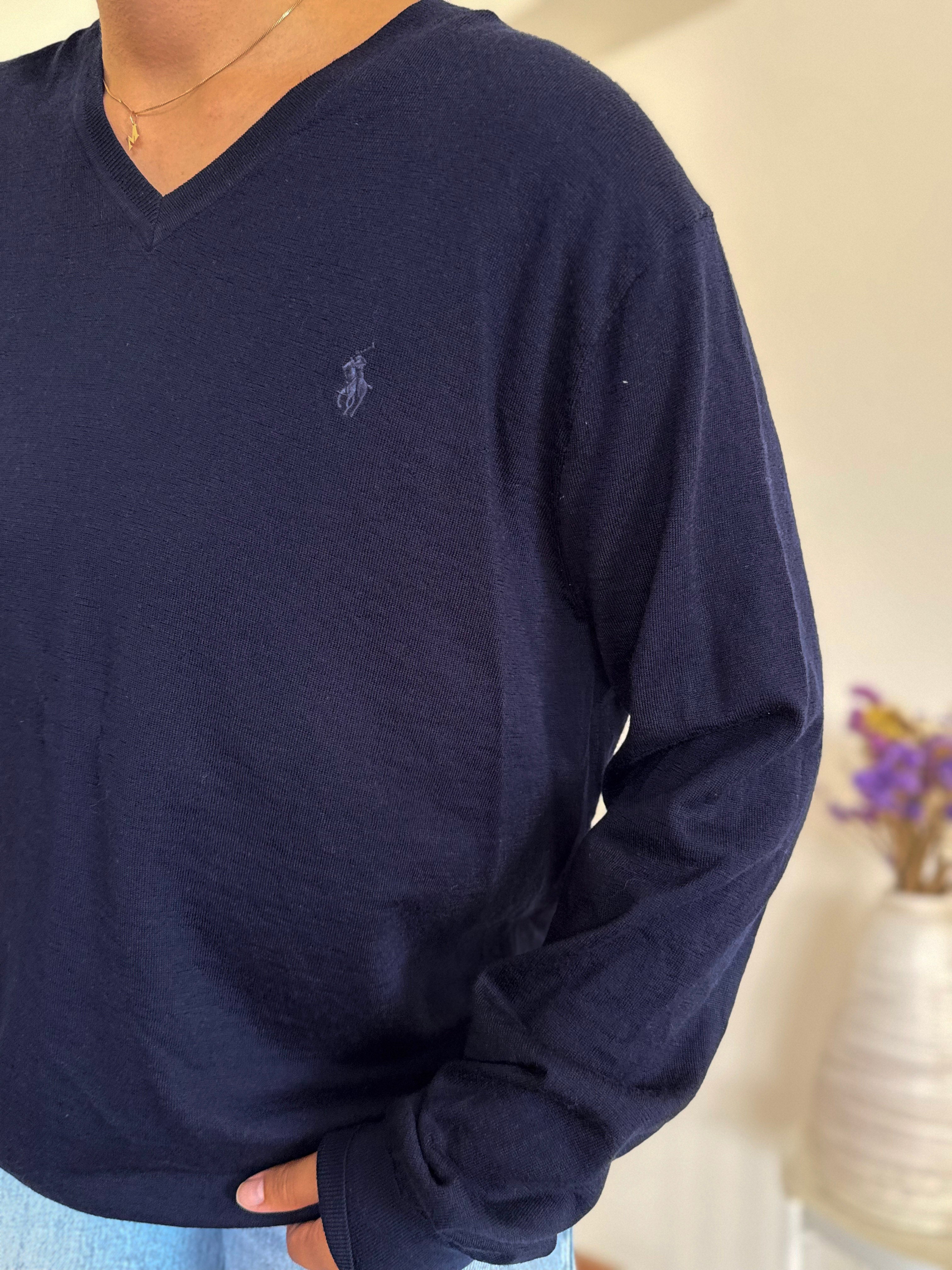 Ralph Lauren V-Neck Knit Sweater 100% Wool