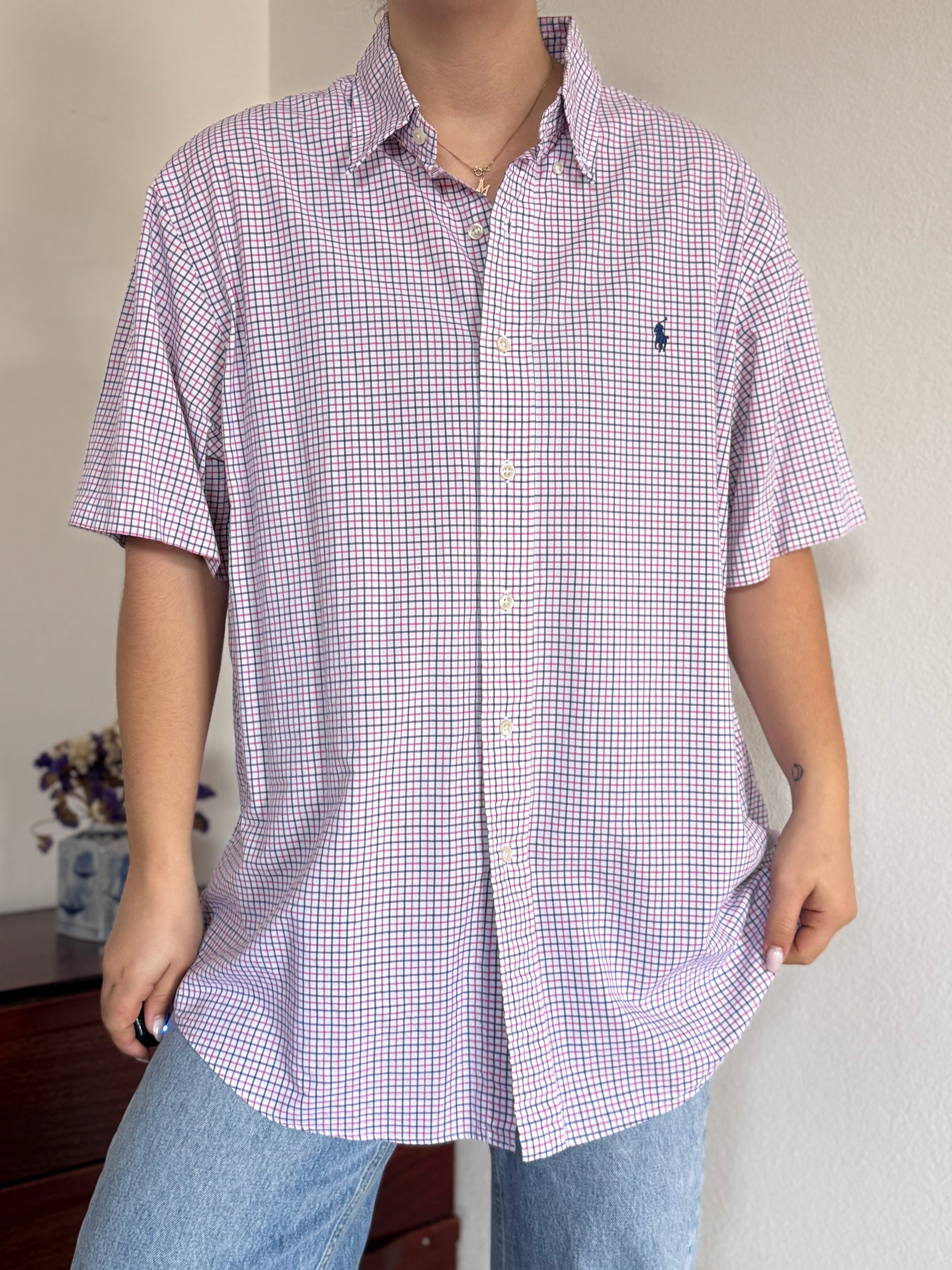 Ralph Lauren Shirt Custom Fit Plaid Pink Blue 100% Cotton