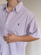 Ralph Lauren Shirt Custom Fit Plaid Pink Blue 100% Cotton