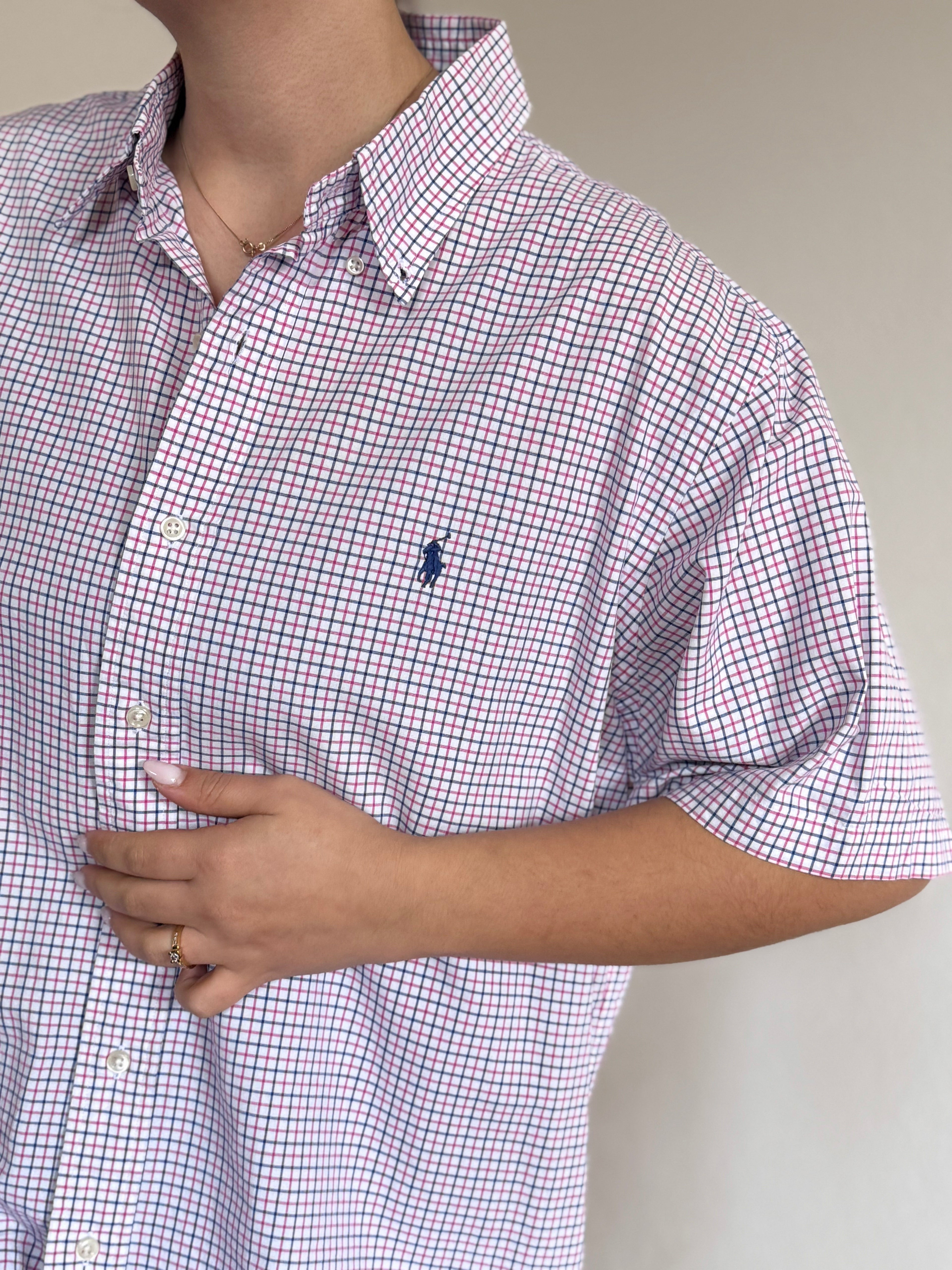 Ralph Lauren Shirt Custom Fit Plaid Pink Blue 100% Cotton