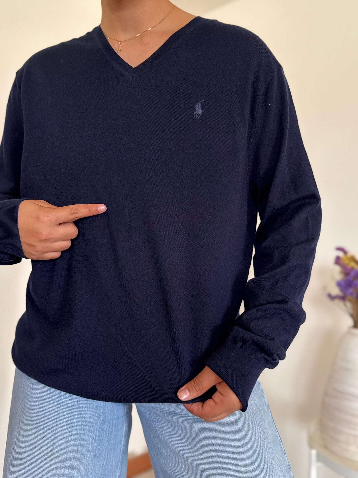 Ralph Lauren V-Neck Knit Sweater 100% Wool