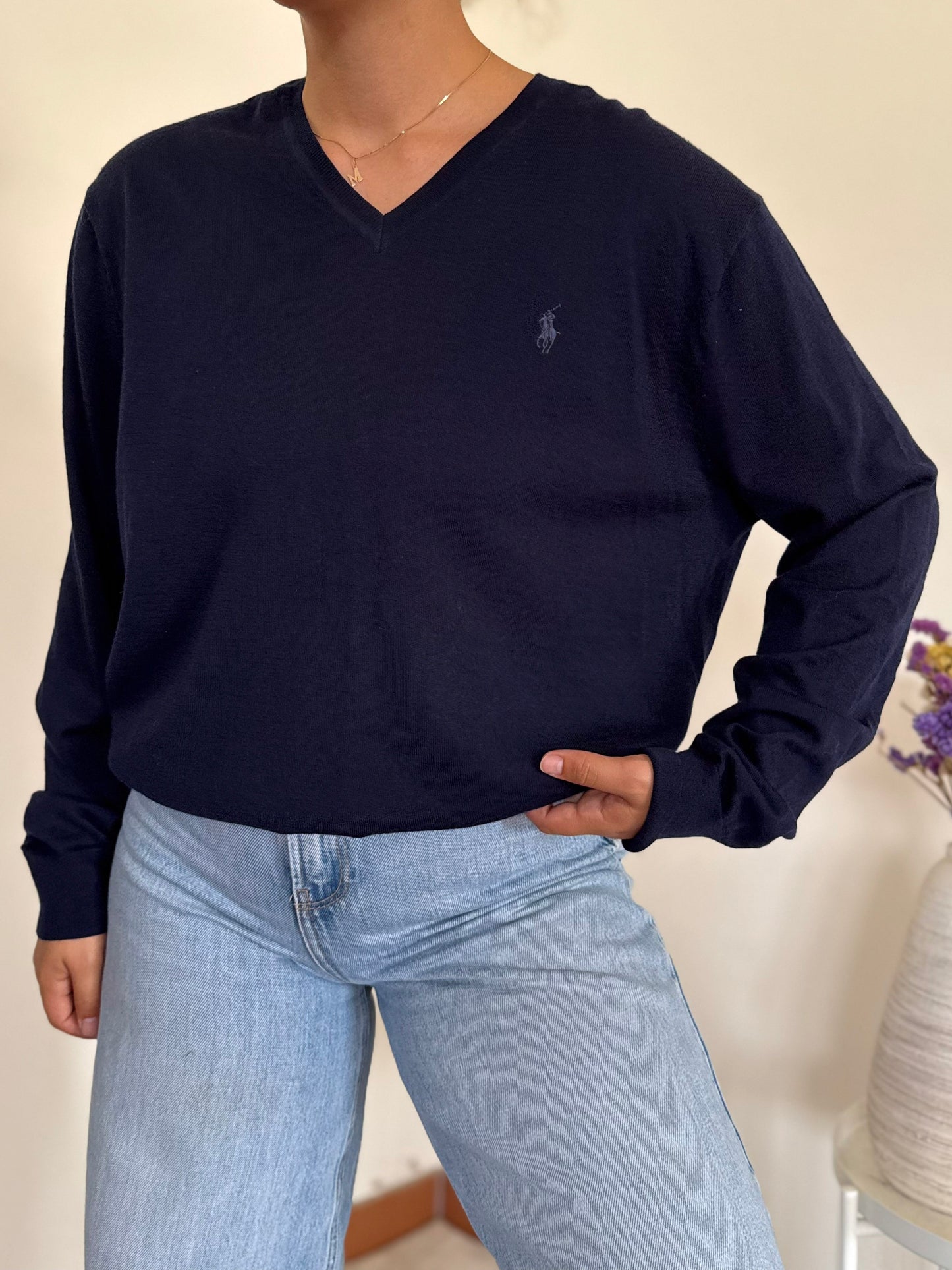 Ralph Lauren V-Neck Knit Sweater 100% Wool