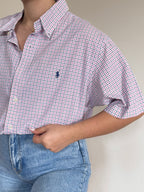 Ralph Lauren Shirt Custom Fit Plaid Pink Blue 100% Cotton