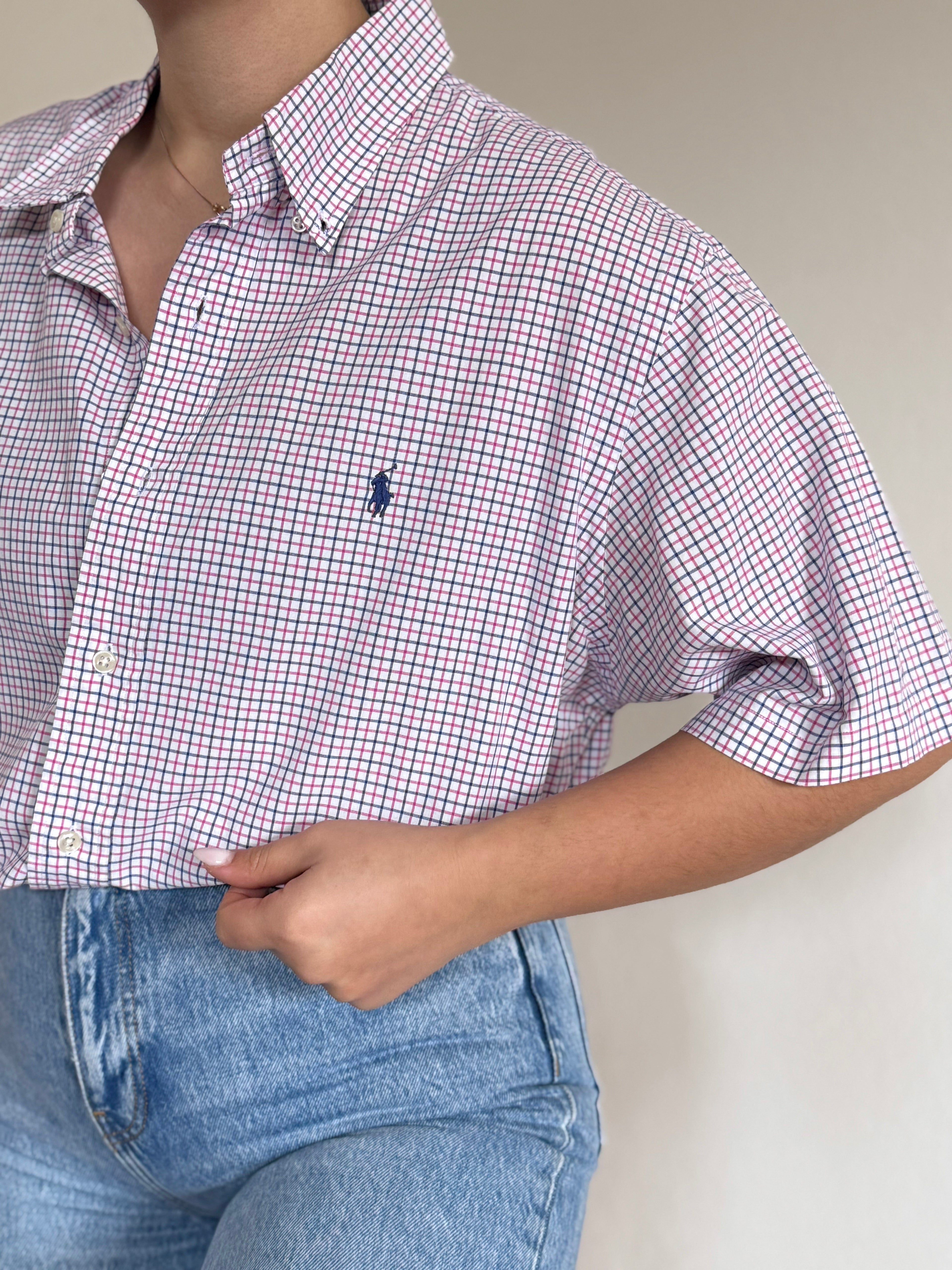 Ralph Lauren Shirt Custom Fit Plaid Pink Blue 100% Cotton