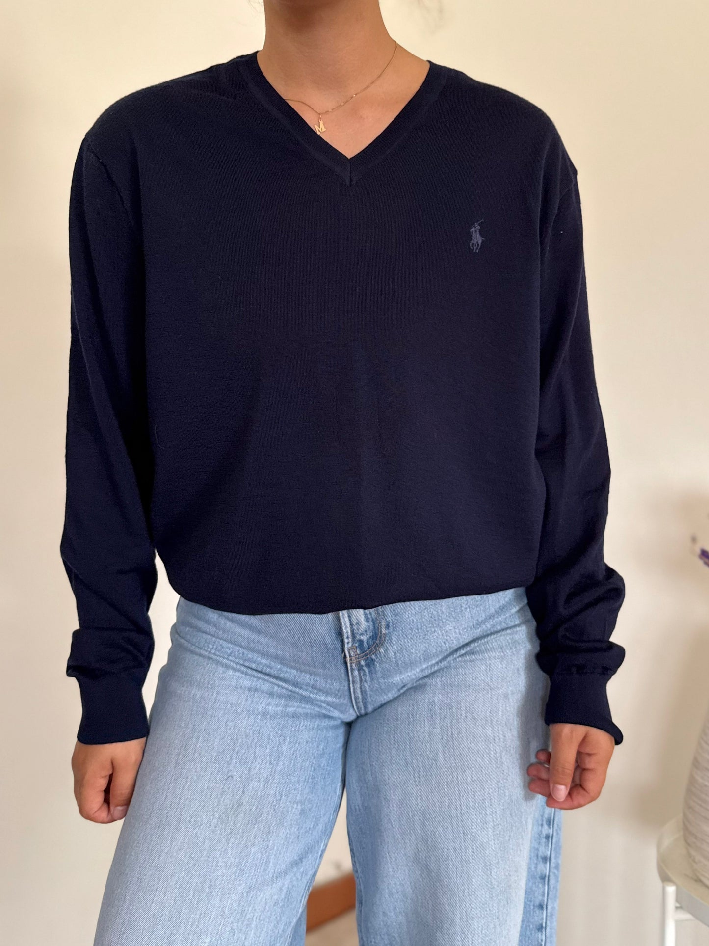 Ralph Lauren V-Neck Knit Sweater 100% Wool
